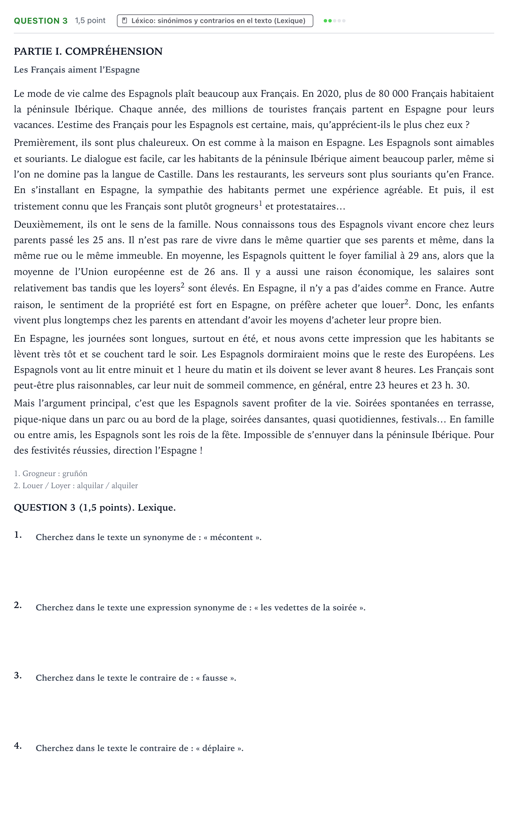 Enunciado: Question 3 · Francés PAU Castilla y León Ordinaria 2026