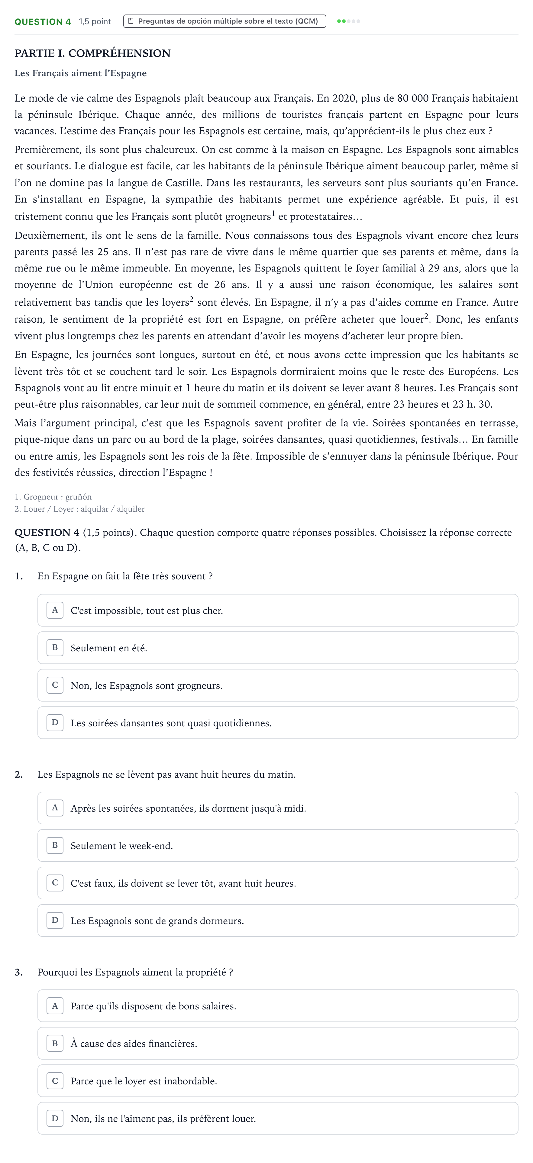 Enunciado: Question 4 · Francés PAU Castilla y León Ordinaria 2026