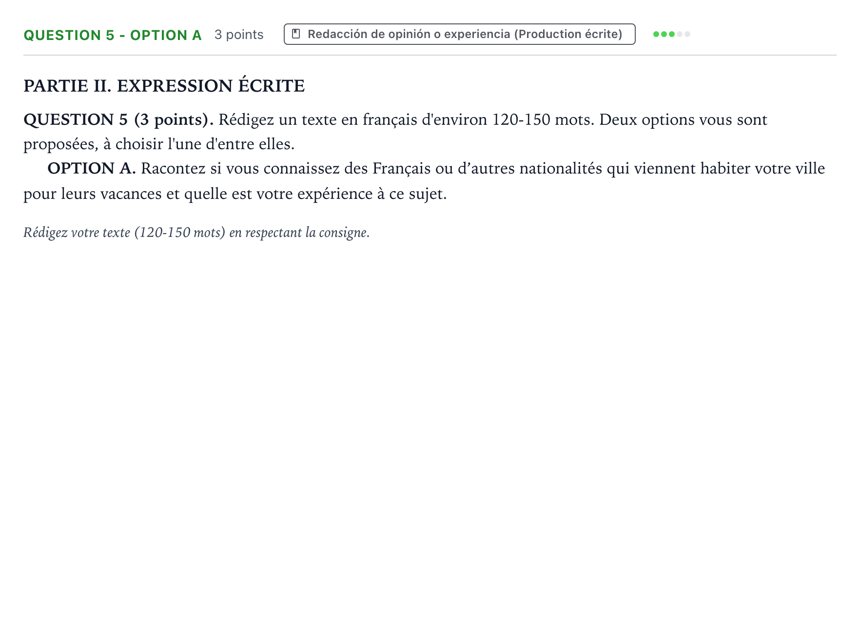 Enunciado: Question 5 - Option A · Francés PAU Castilla y León Ordinaria 2026