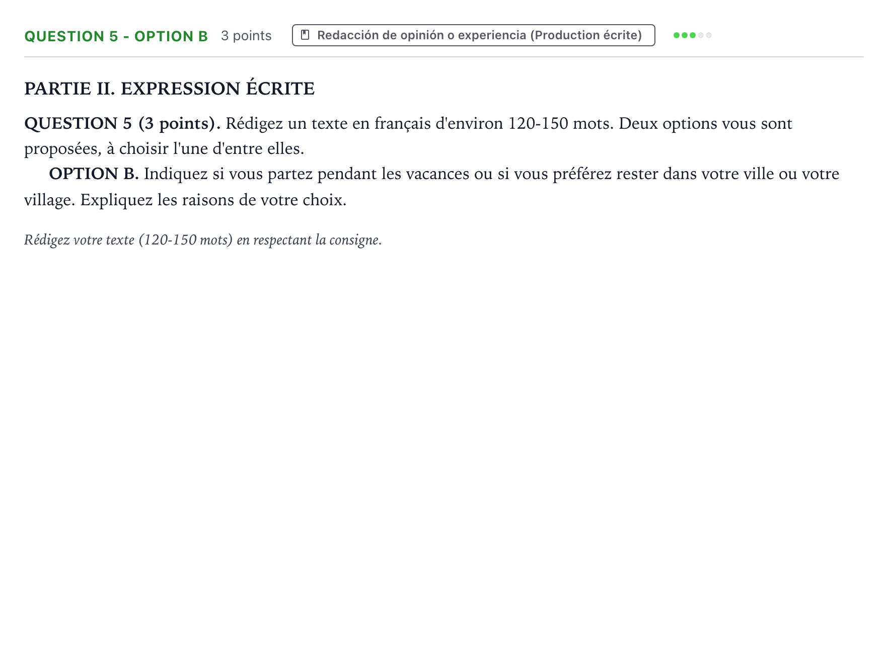 Enunciado: Question 5 - Option B · Francés PAU Castilla y León Ordinaria 2026