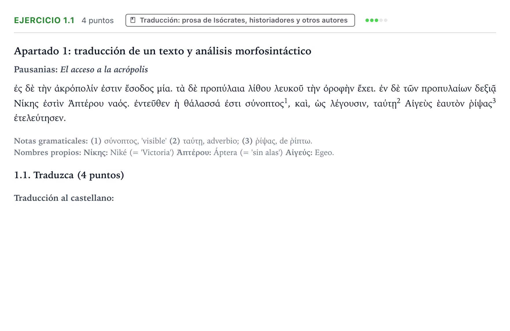 Enunciado: Ejercicio 1.1 · Griego II PAU Castilla y León Extraordinaria 2026