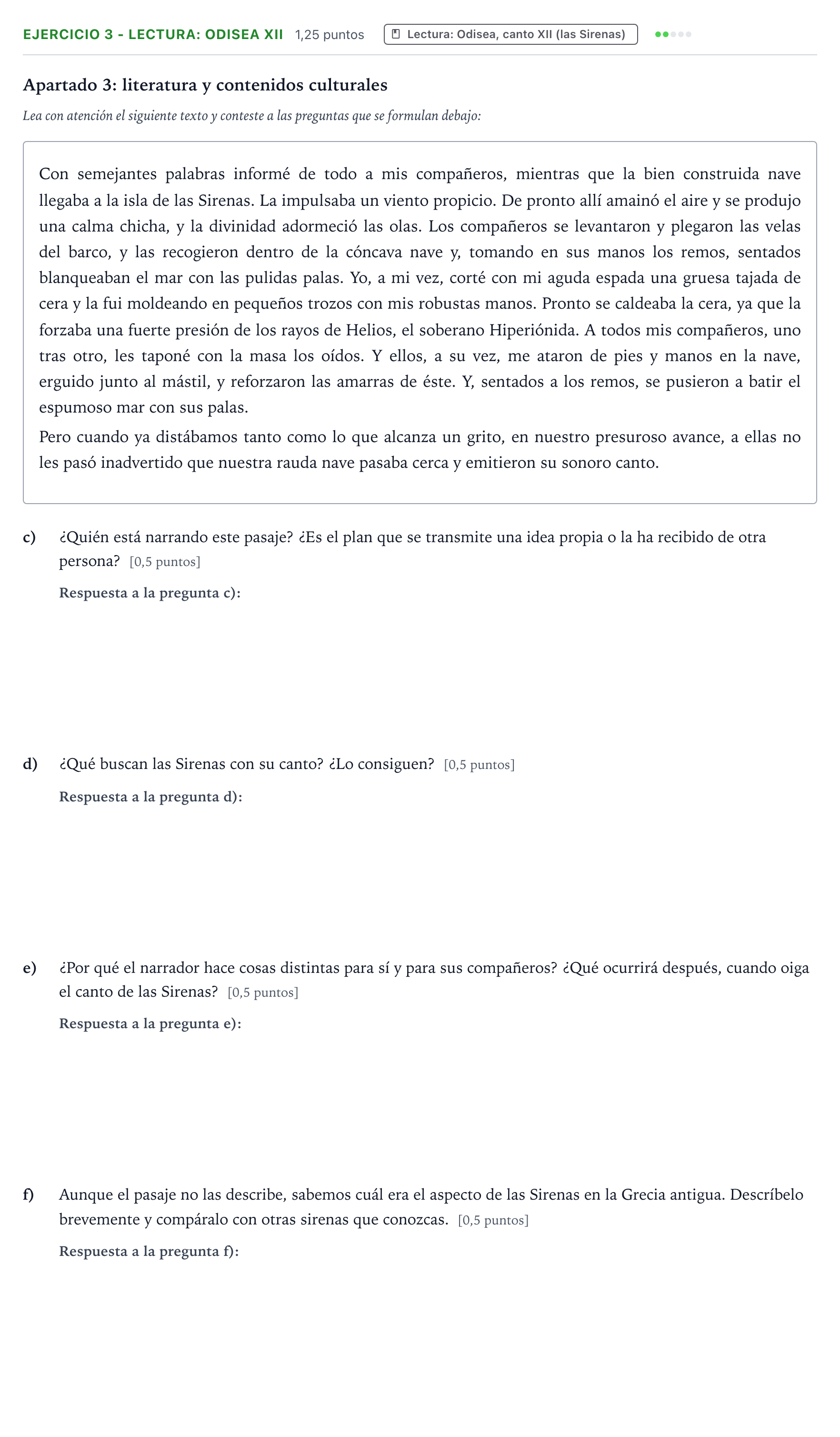 Enunciado: Ejercicio 3 - Lectura: Odisea XII · Griego II PAU Castilla y León Extraordinaria 2026