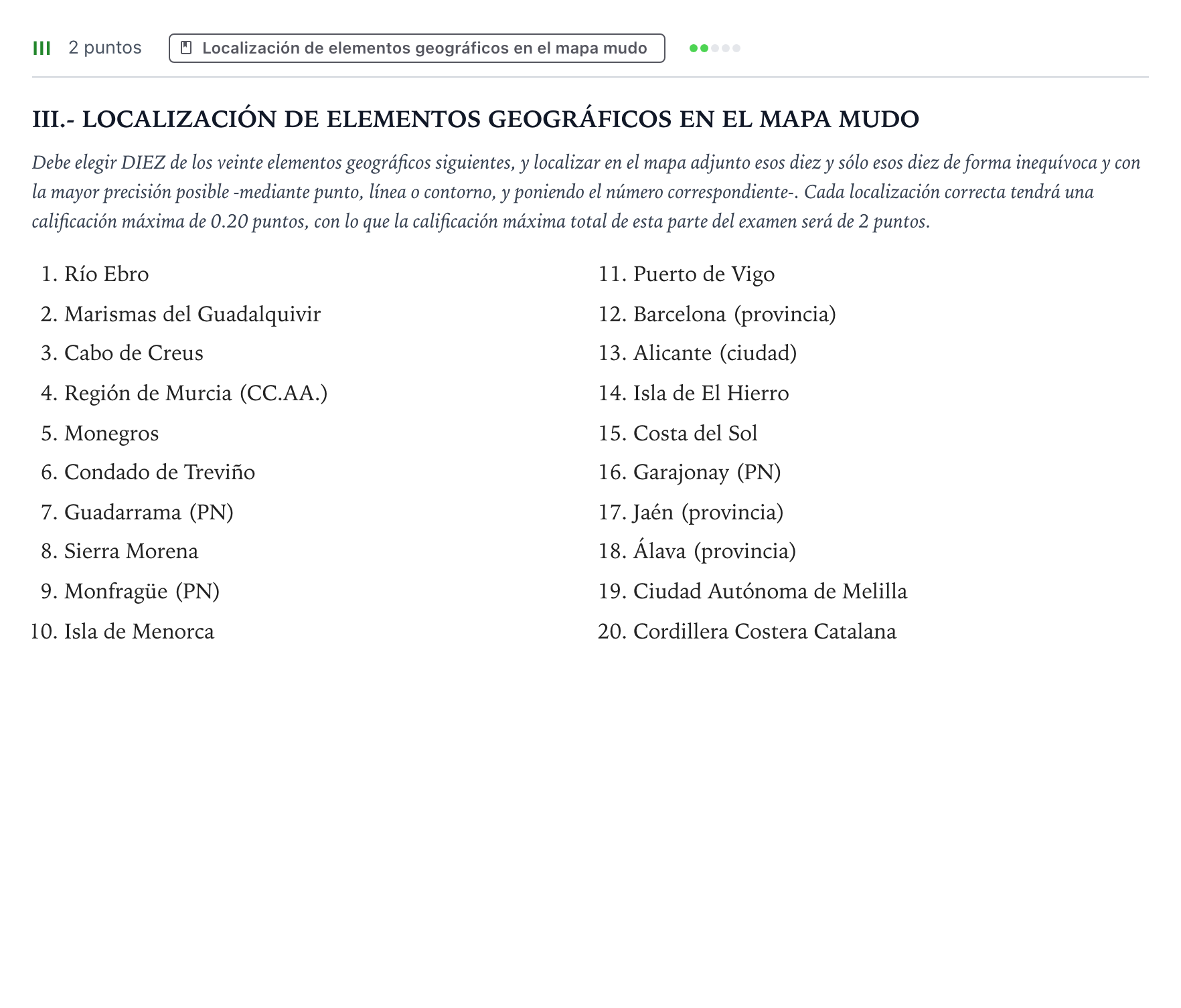 Enunciado: Ejercicio III · Geografía PAU Castilla y León Ordinaria 2026