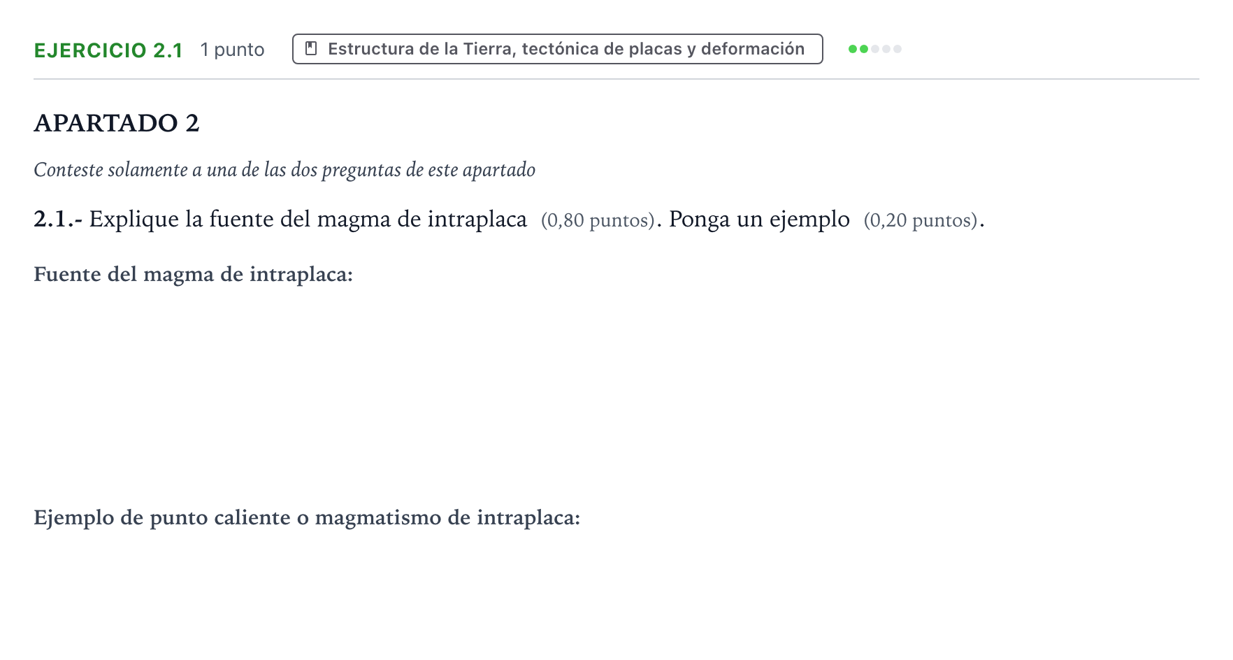 Enunciado: Ejercicio 2.1 · Geología y Ciencias Ambientales PAU Castilla y León Ordinaria 2026