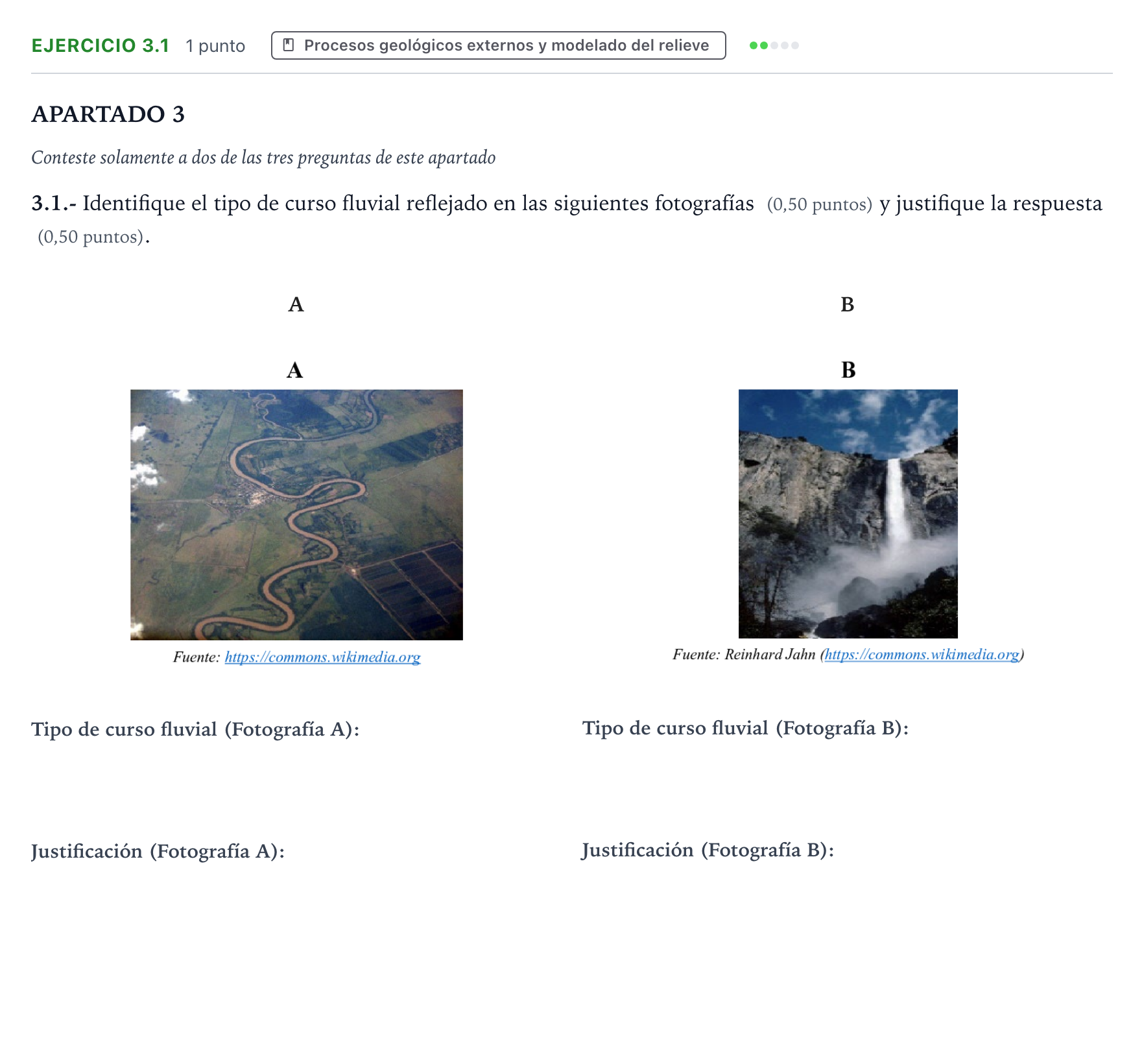 Enunciado: Ejercicio 3.1 · Geología y Ciencias Ambientales PAU Castilla y León Ordinaria 2026