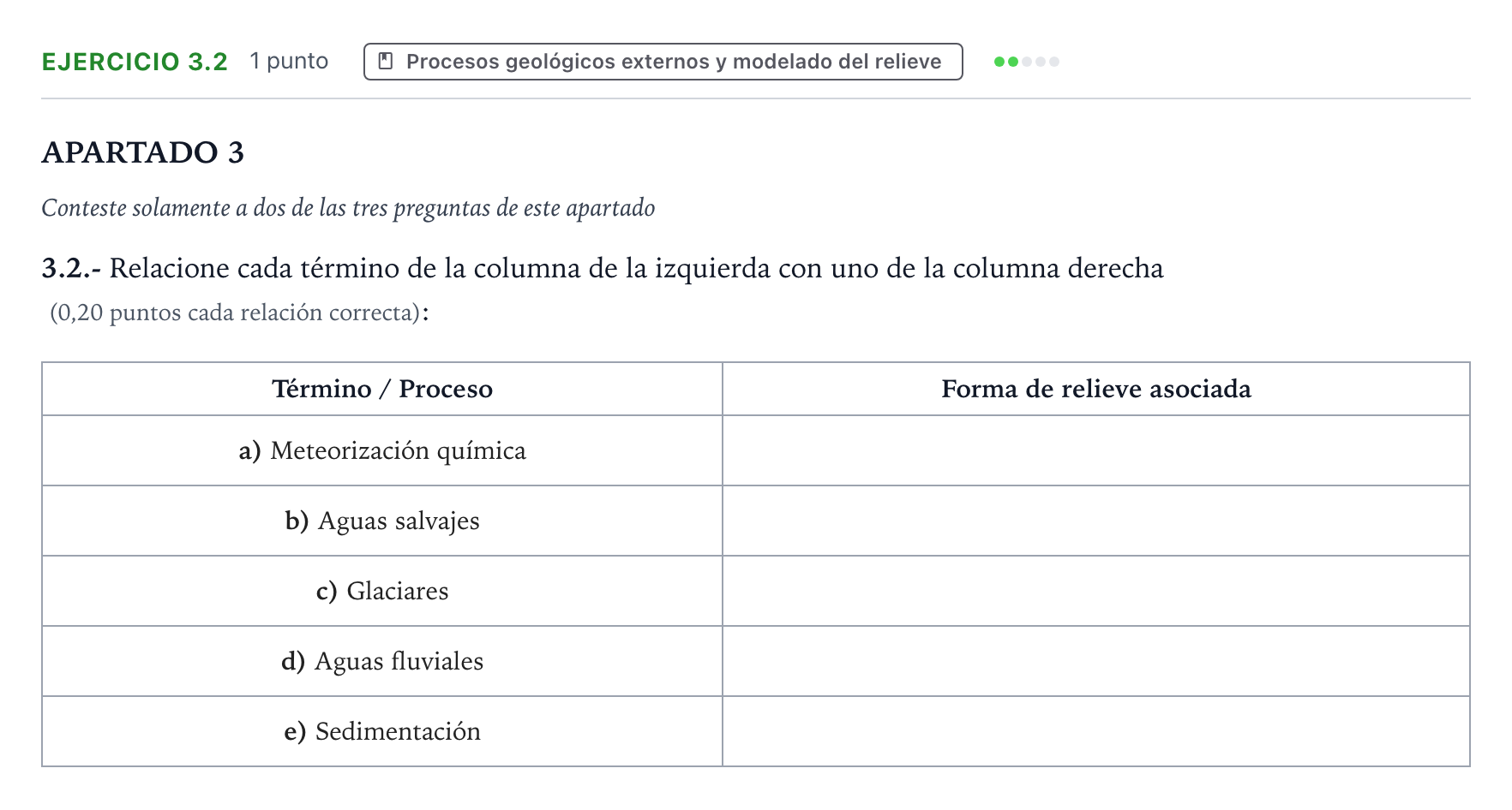 Enunciado: Ejercicio 3.2 · Geología y Ciencias Ambientales PAU Castilla y León Ordinaria 2026