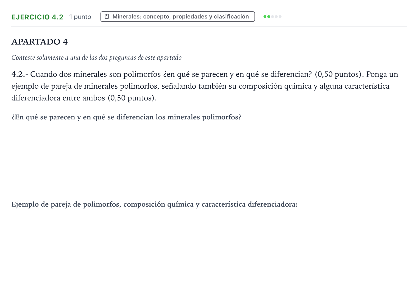 Enunciado: Ejercicio 4.2 · Geología y Ciencias Ambientales PAU Castilla y León Ordinaria 2026
