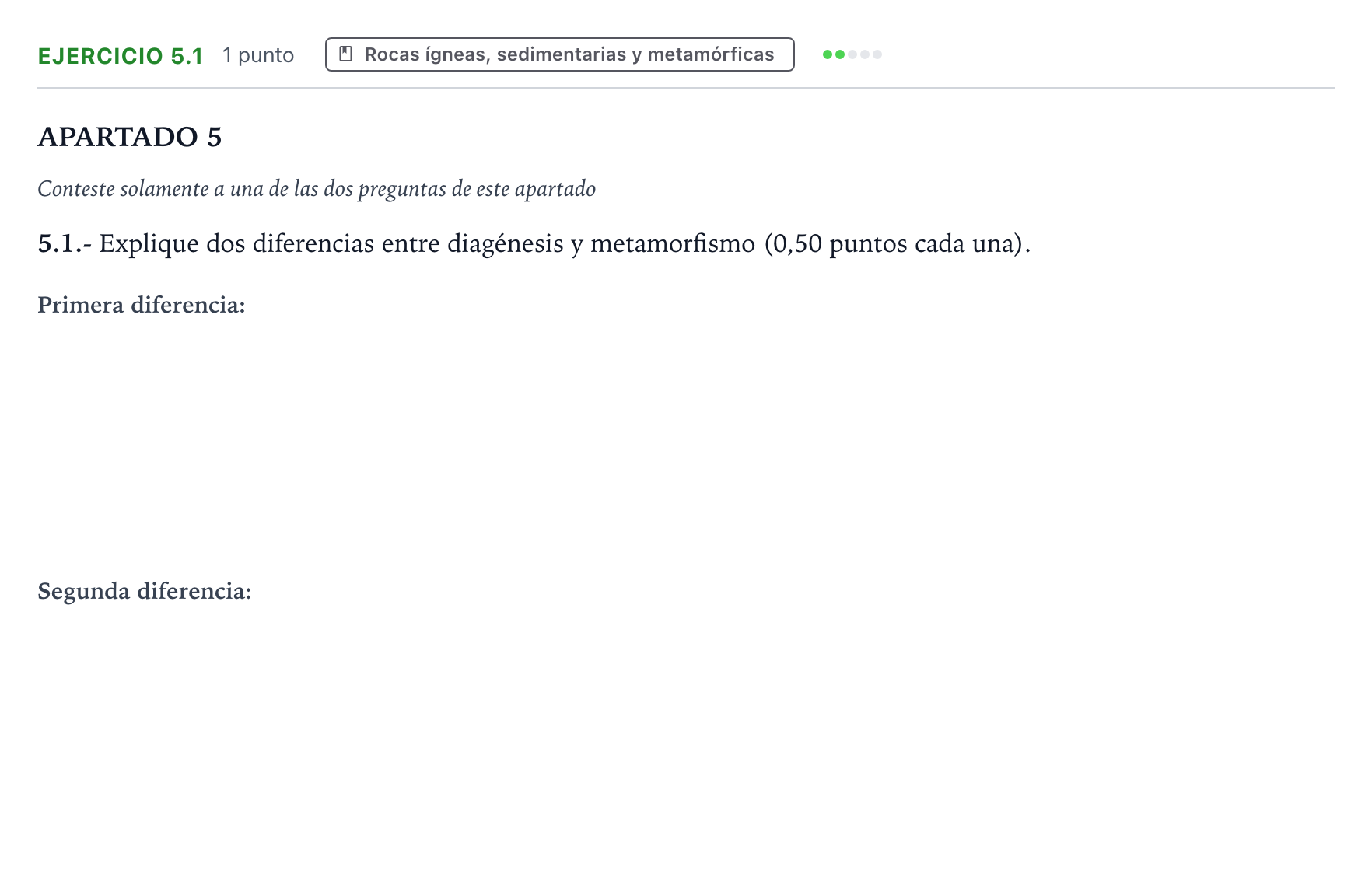 Enunciado: Ejercicio 5.1 · Geología y Ciencias Ambientales PAU Castilla y León Ordinaria 2026