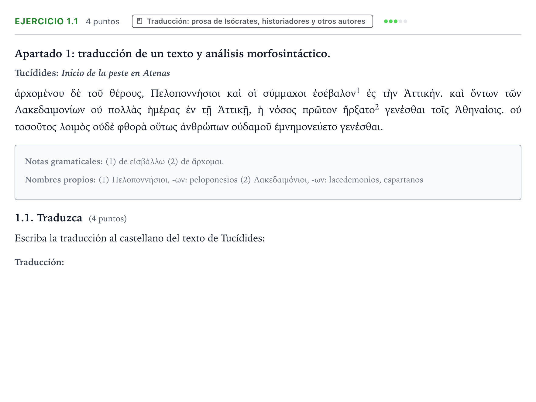 Enunciado: Ejercicio 1.1 · Griego II PAU Castilla y León Ordinaria 2026