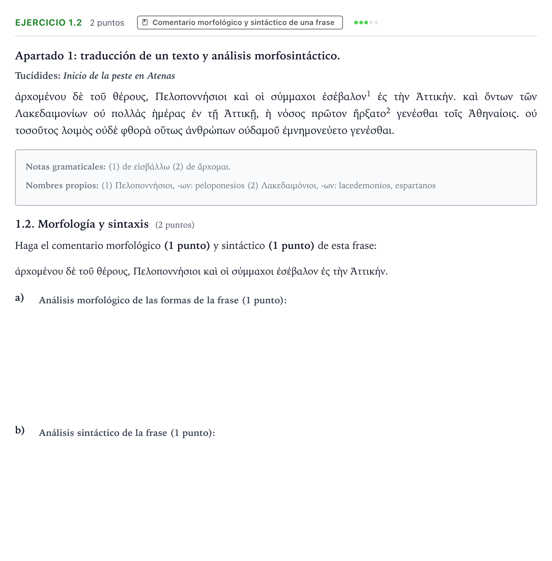 Enunciado: Ejercicio 1.2 · Griego II PAU Castilla y León Ordinaria 2026