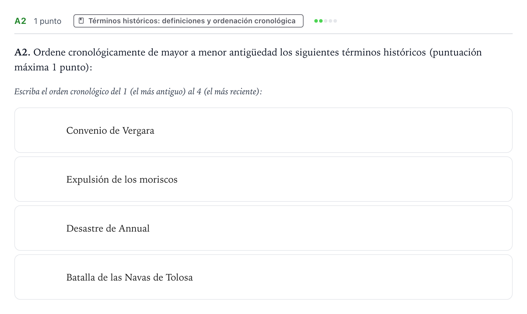 Enunciado: Ejercicio A2 · Historia de España PAU Castilla y León Extraordinaria 2026