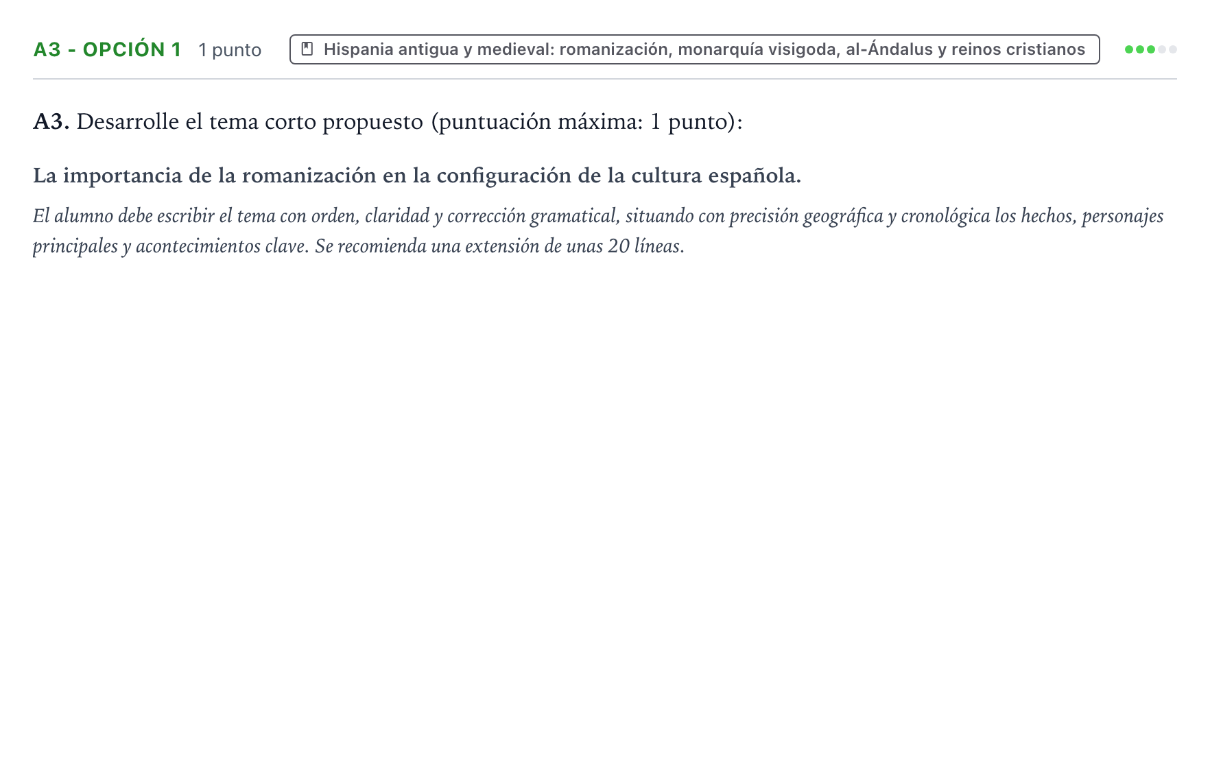 Enunciado: Ejercicio A3 - Opción 1 · Historia de España PAU Castilla y León Extraordinaria 2026