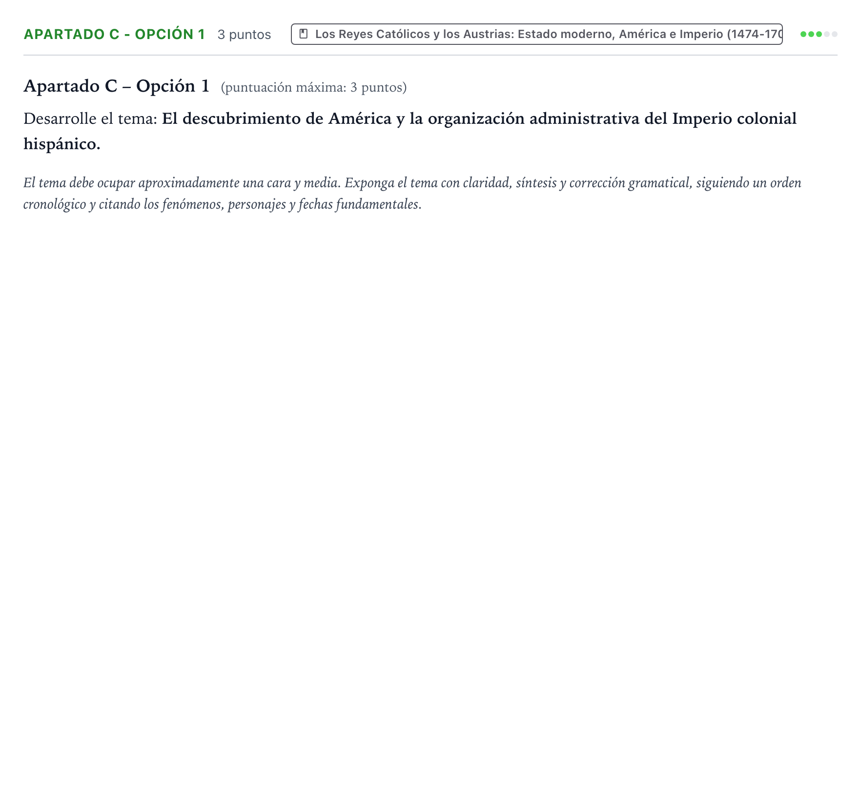 Enunciado: Apartado C - Opción 1 · Historia de España PAU Castilla y León Extraordinaria 2026