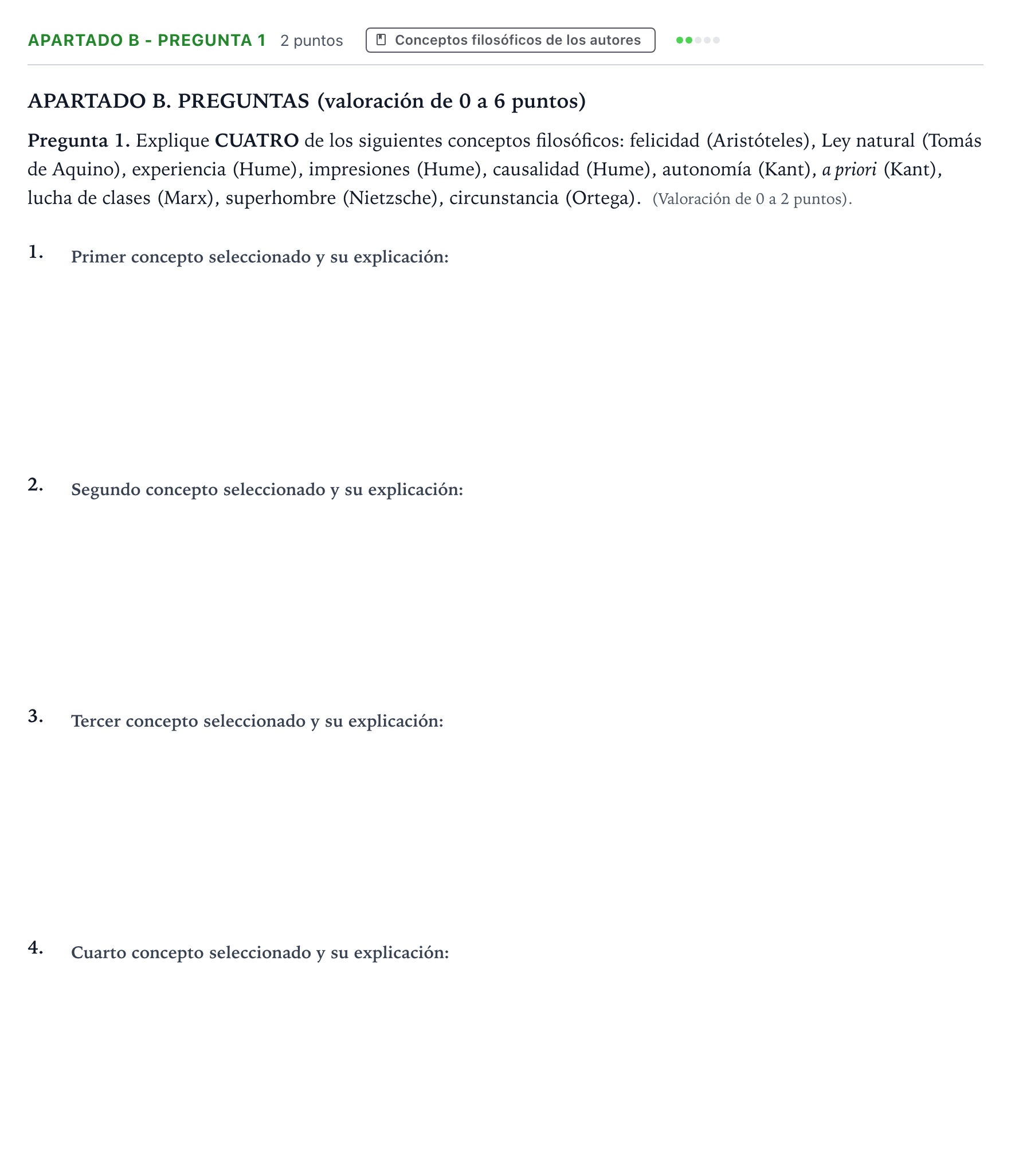 Enunciado: Apartado B - Pregunta 1 · Historia de la Filosofía PAU Castilla y León Extraordinaria 2026