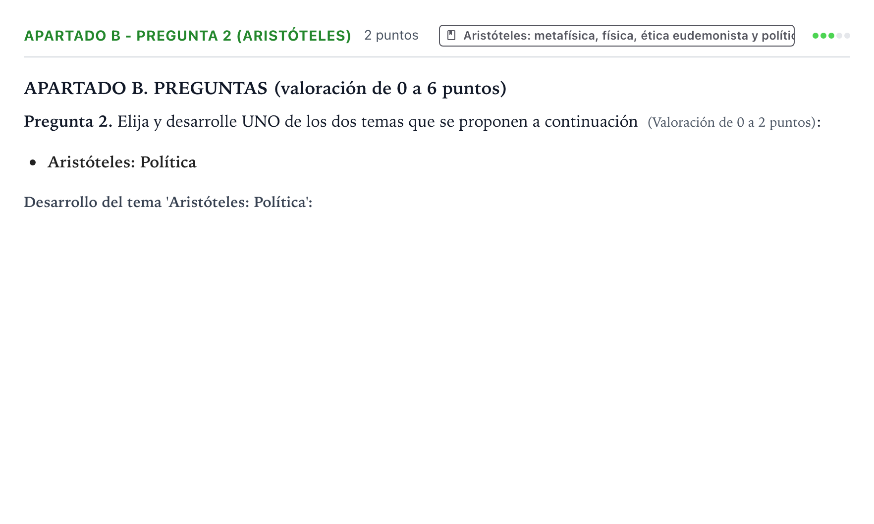 Enunciado: Apartado B - Pregunta 2 (Aristóteles) · Historia de la Filosofía PAU Castilla y León Extraordinaria 2026