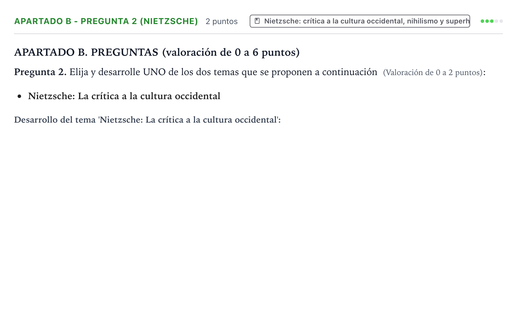 Enunciado: Apartado B - Pregunta 2 (Nietzsche) · Historia de la Filosofía PAU Castilla y León Extraordinaria 2026