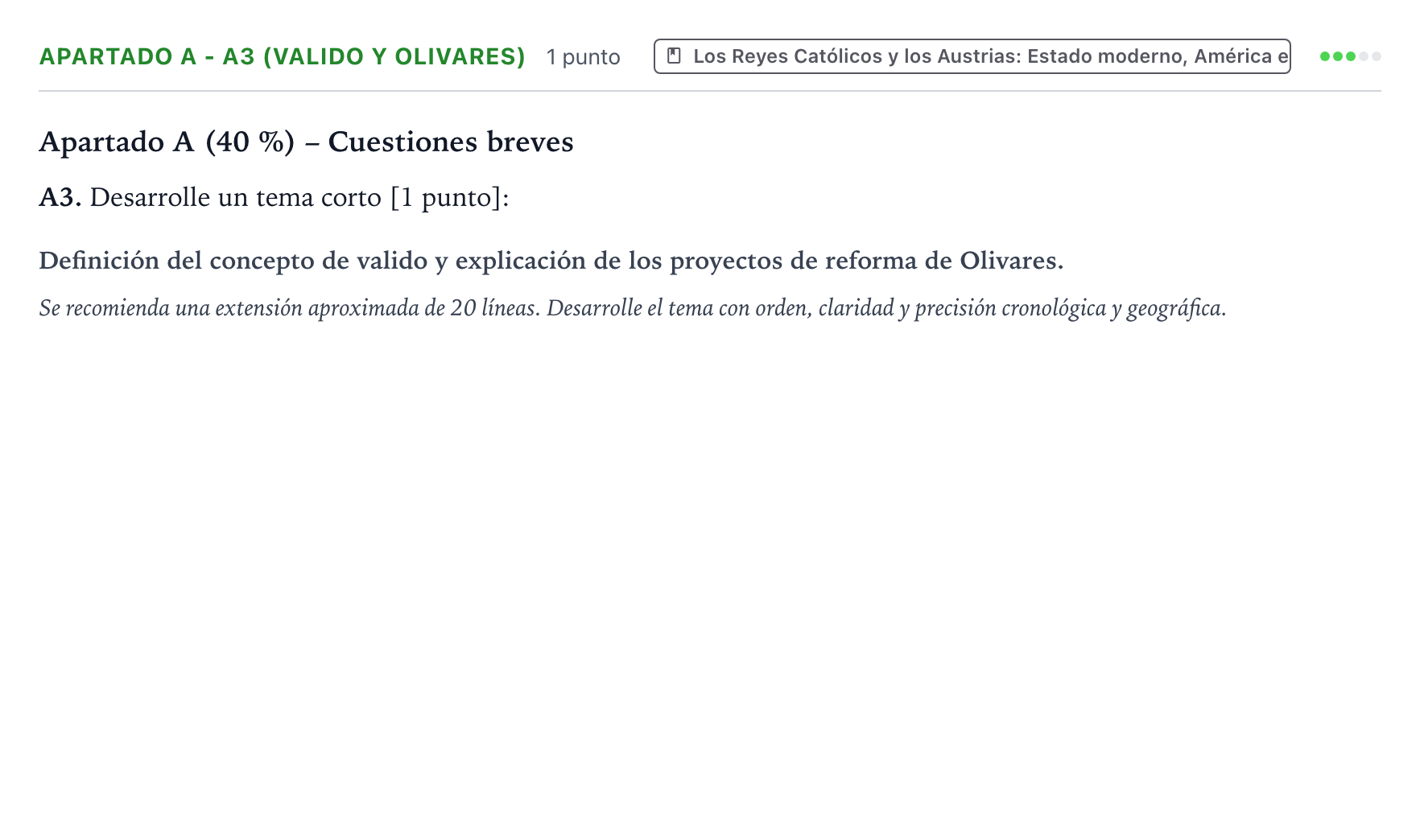 Enunciado: Apartado A - A3 (Valido y Olivares) · Historia de España PAU Castilla y León Ordinaria 2026