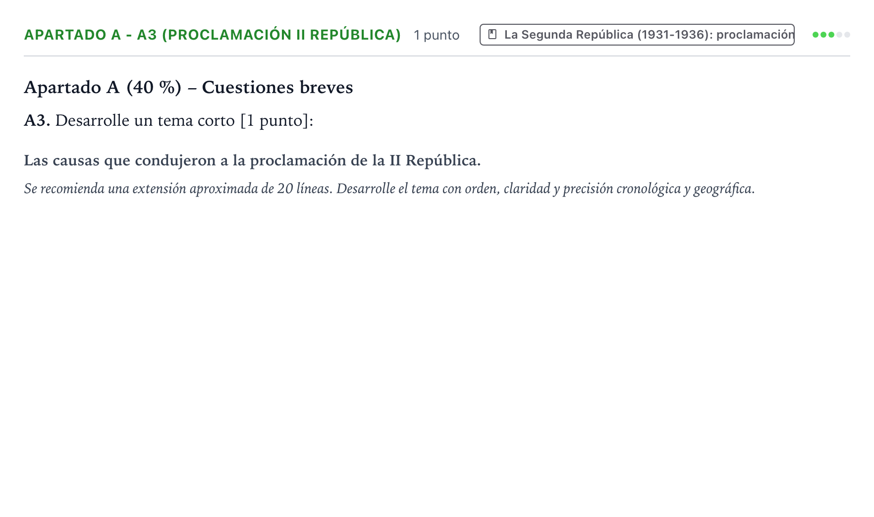Enunciado: Apartado A - A3 (Proclamación II República) · Historia de España PAU Castilla y León Ordinaria 2026