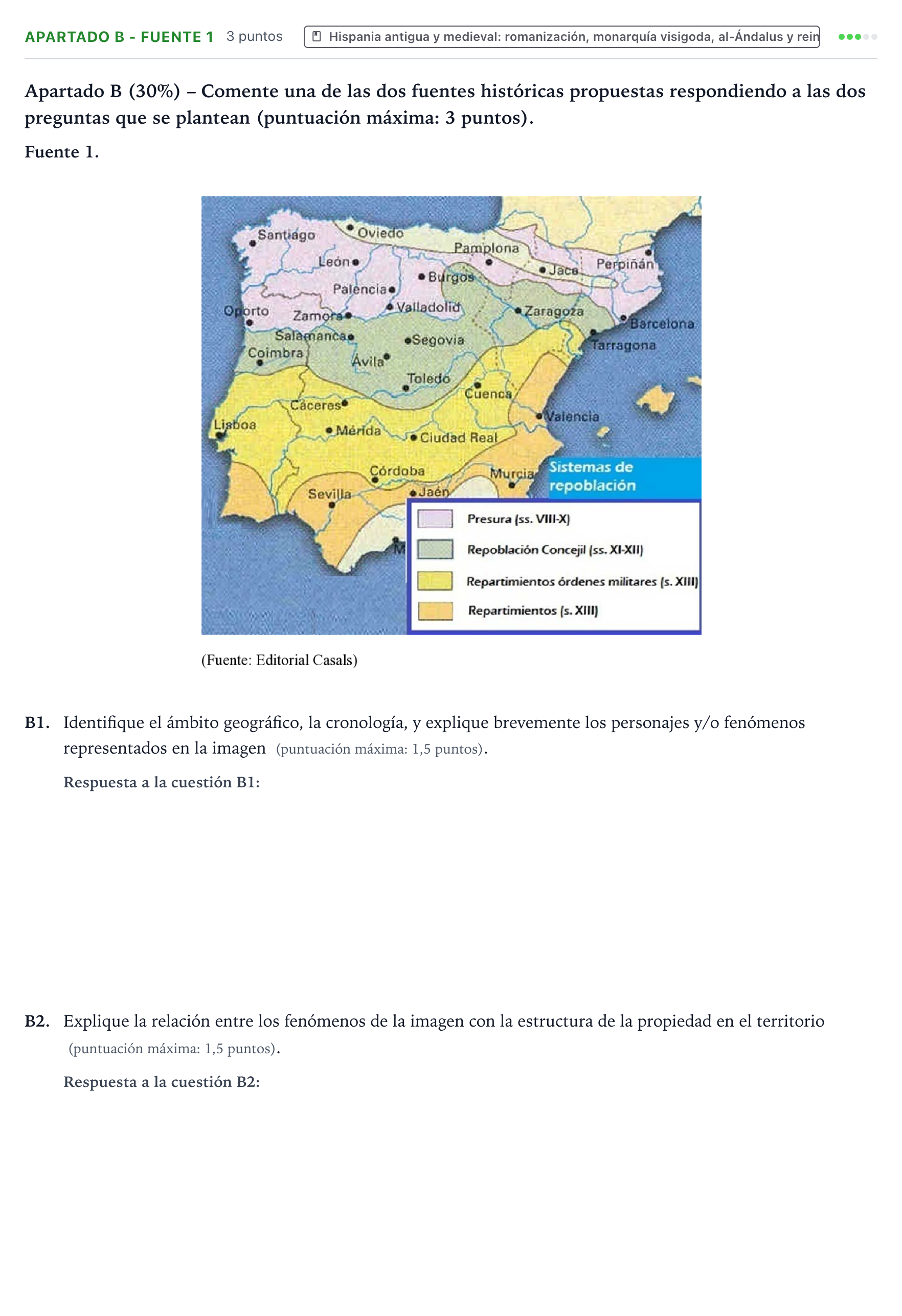 Enunciado: Apartado B - Fuente 1 · Historia de España PAU Castilla y León Ordinaria 2026