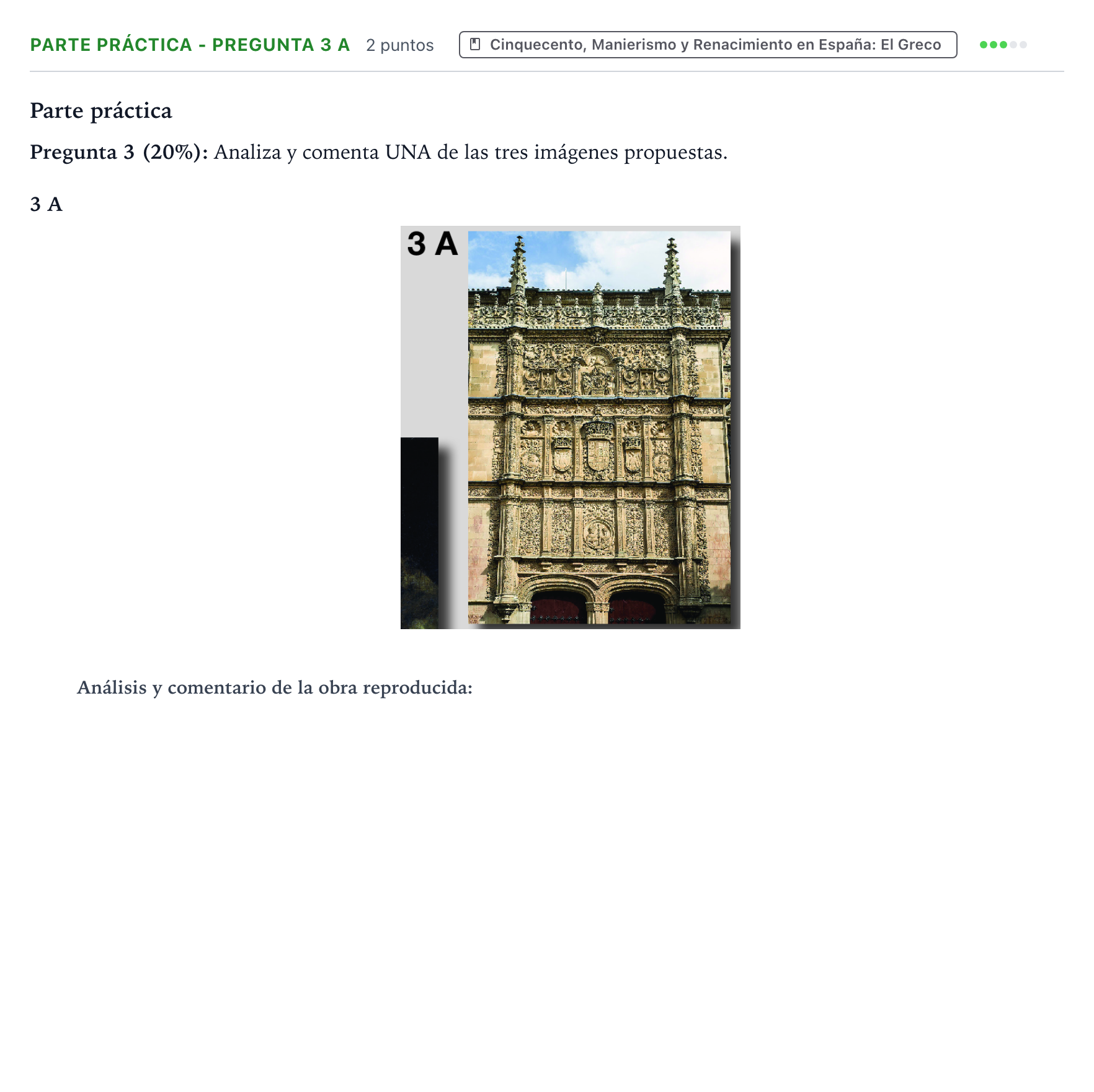 Enunciado: Ejercicio Parte práctica - Pregunta 3 A · Historia del Arte PAU Castilla y León Extraordinaria 2026
