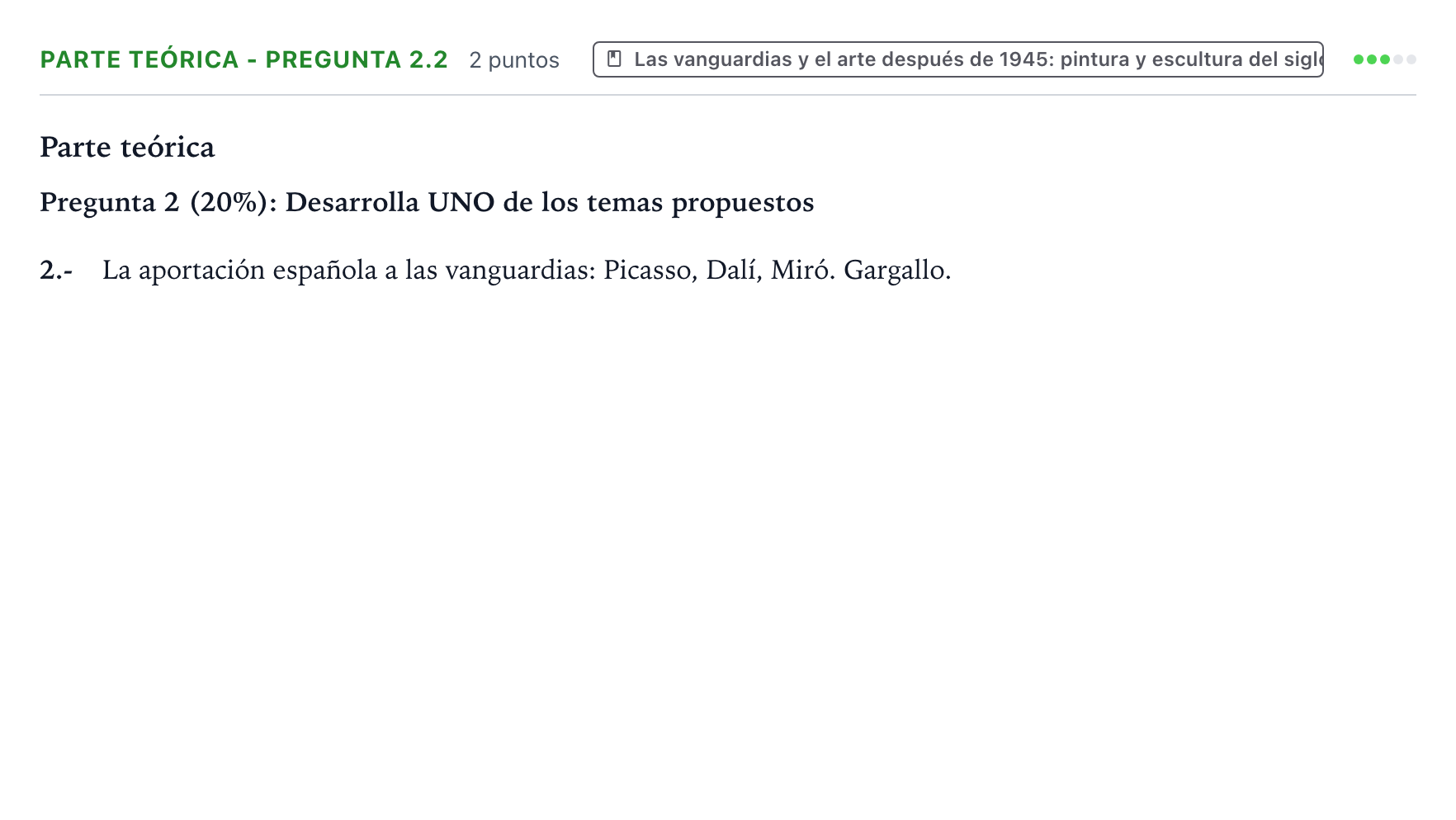 Enunciado: Ejercicio Parte teórica - Pregunta 2.2 · Historia del Arte PAU Castilla y León Extraordinaria 2026