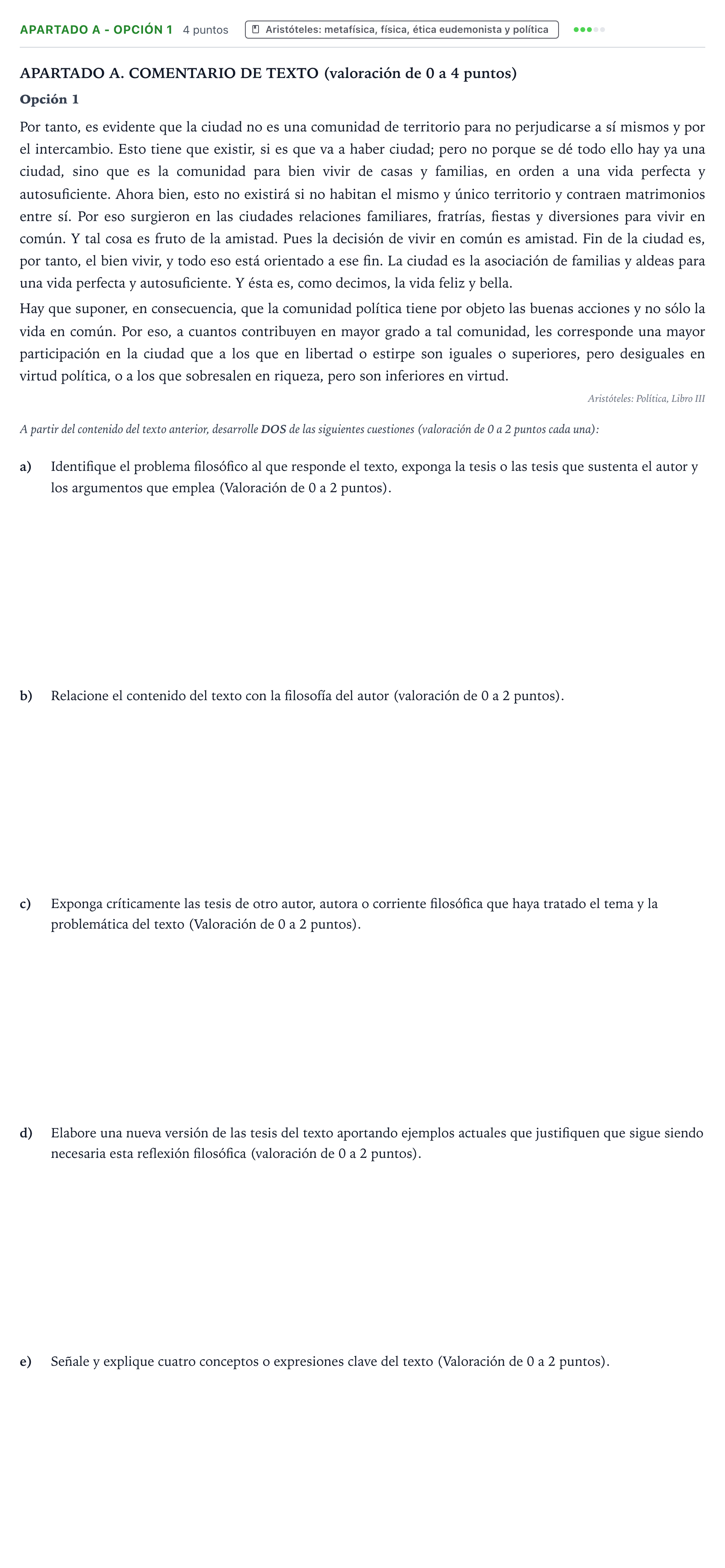 Enunciado: Apartado A - Opción 1 · Historia de la Filosofía PAU Castilla y León Ordinaria 2026