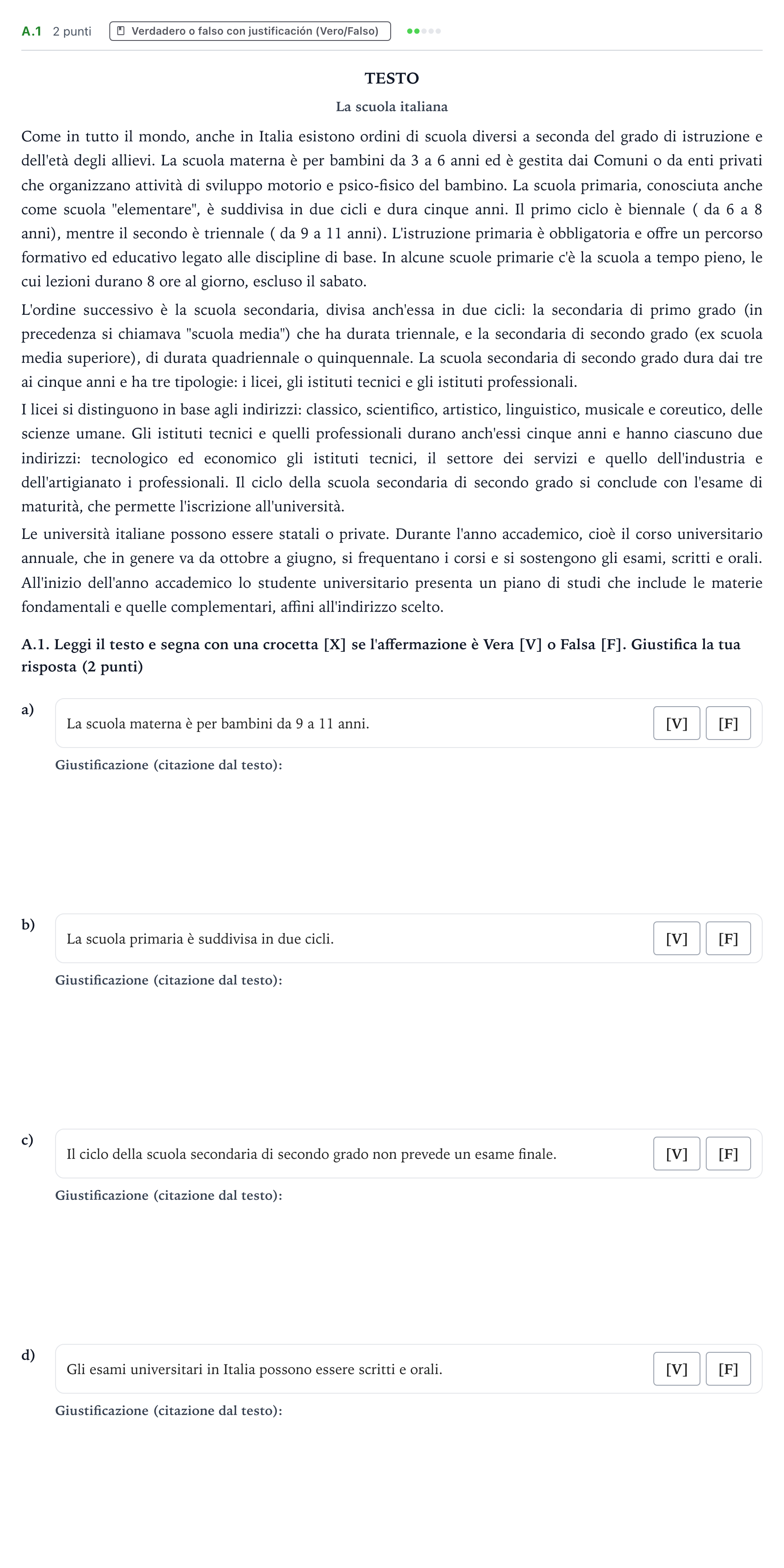 Enunciado: Ejercicio A.1 · Italiano PAU Castilla y León Extraordinaria 2026