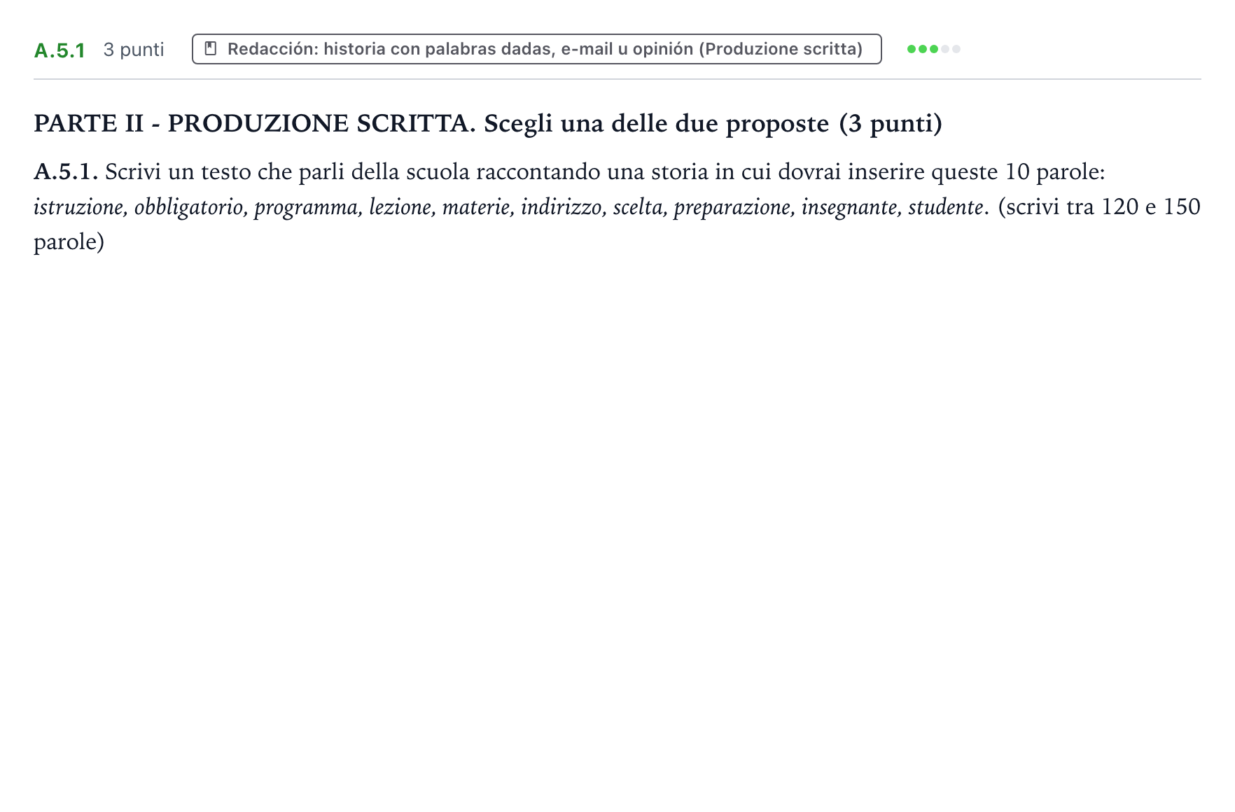Enunciado: Ejercicio A.5.1 · Italiano PAU Castilla y León Extraordinaria 2026