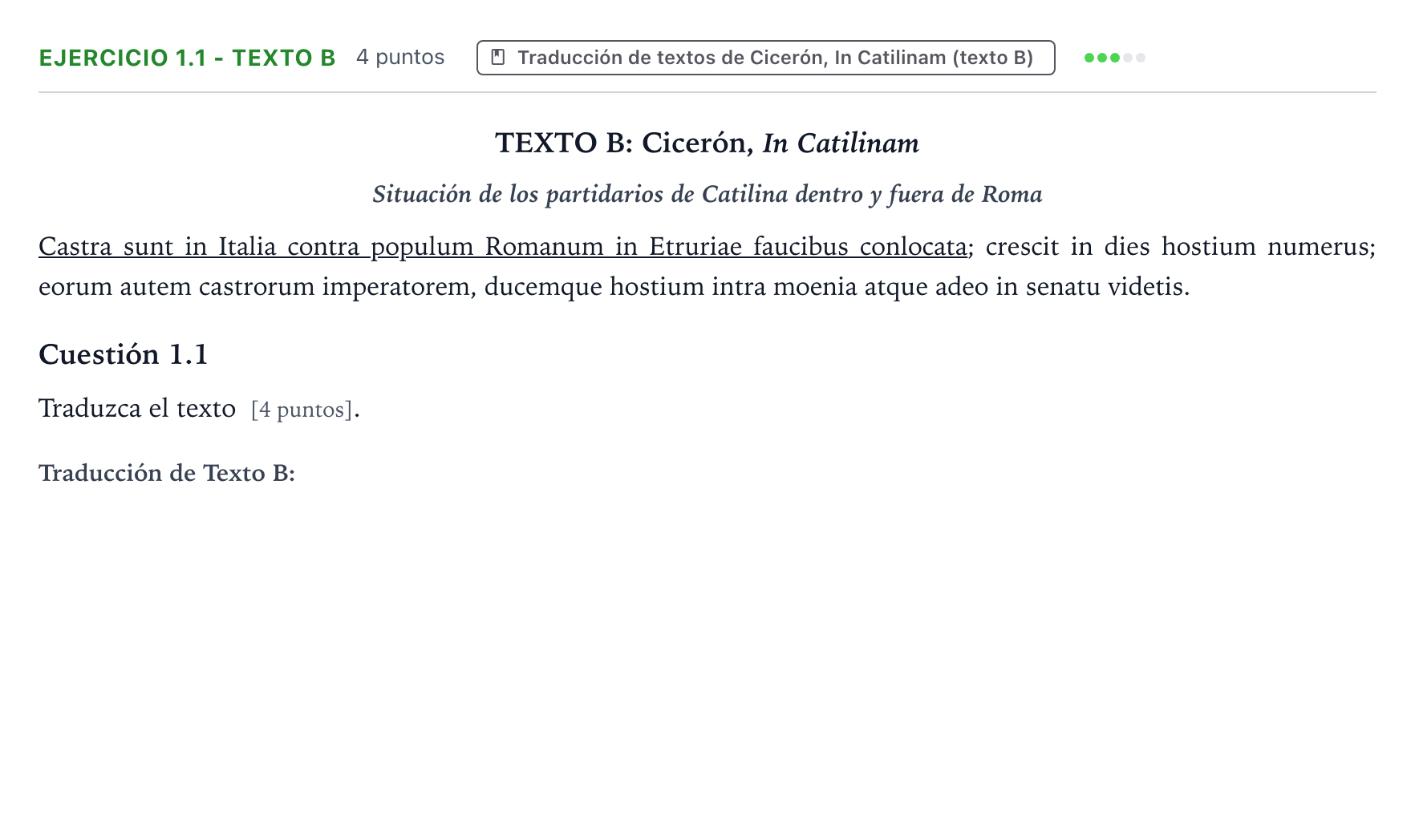 Enunciado: Ejercicio 1.1 - Texto B · Latín II PAU Castilla y León Extraordinaria 2026