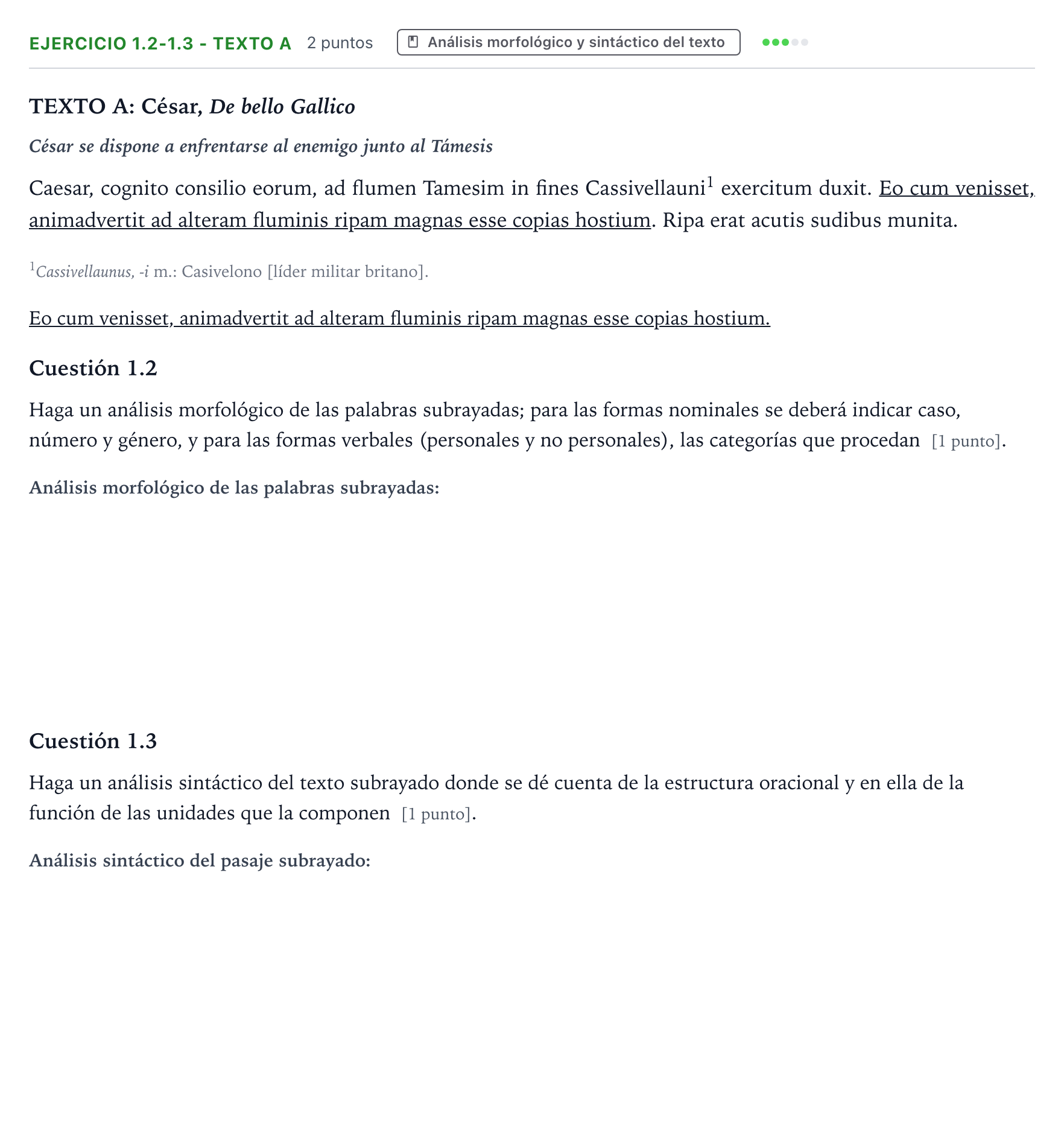 Enunciado: Ejercicio 1.2-1.3 - Texto A · Latín II PAU Castilla y León Extraordinaria 2026