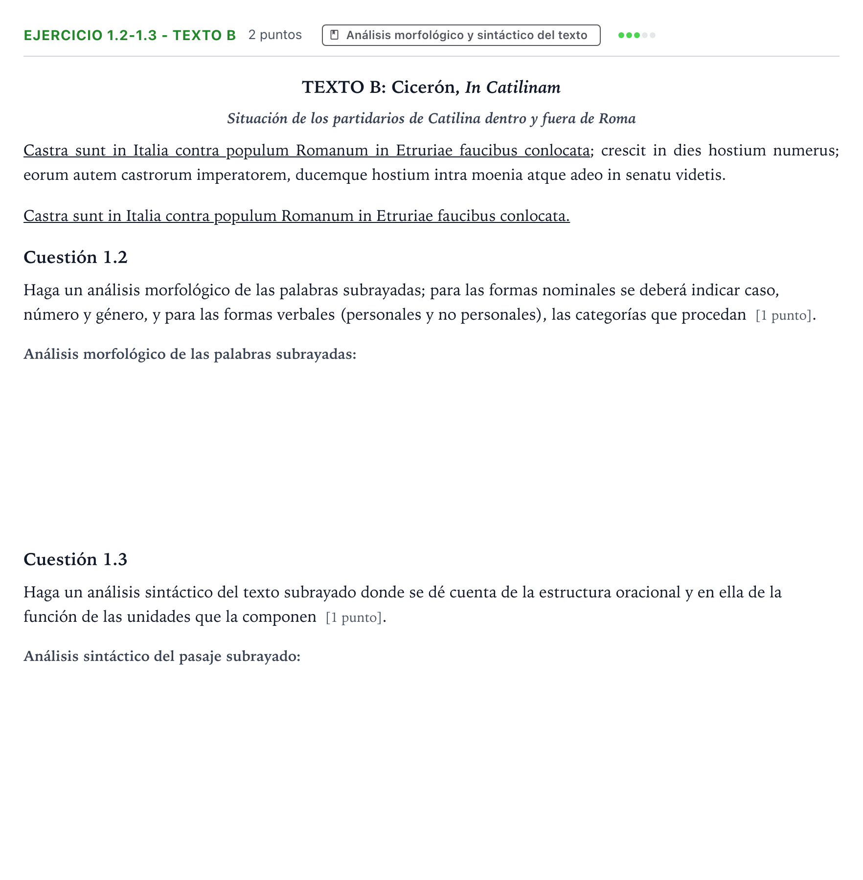 Enunciado: Ejercicio 1.2-1.3 - Texto B · Latín II PAU Castilla y León Extraordinaria 2026