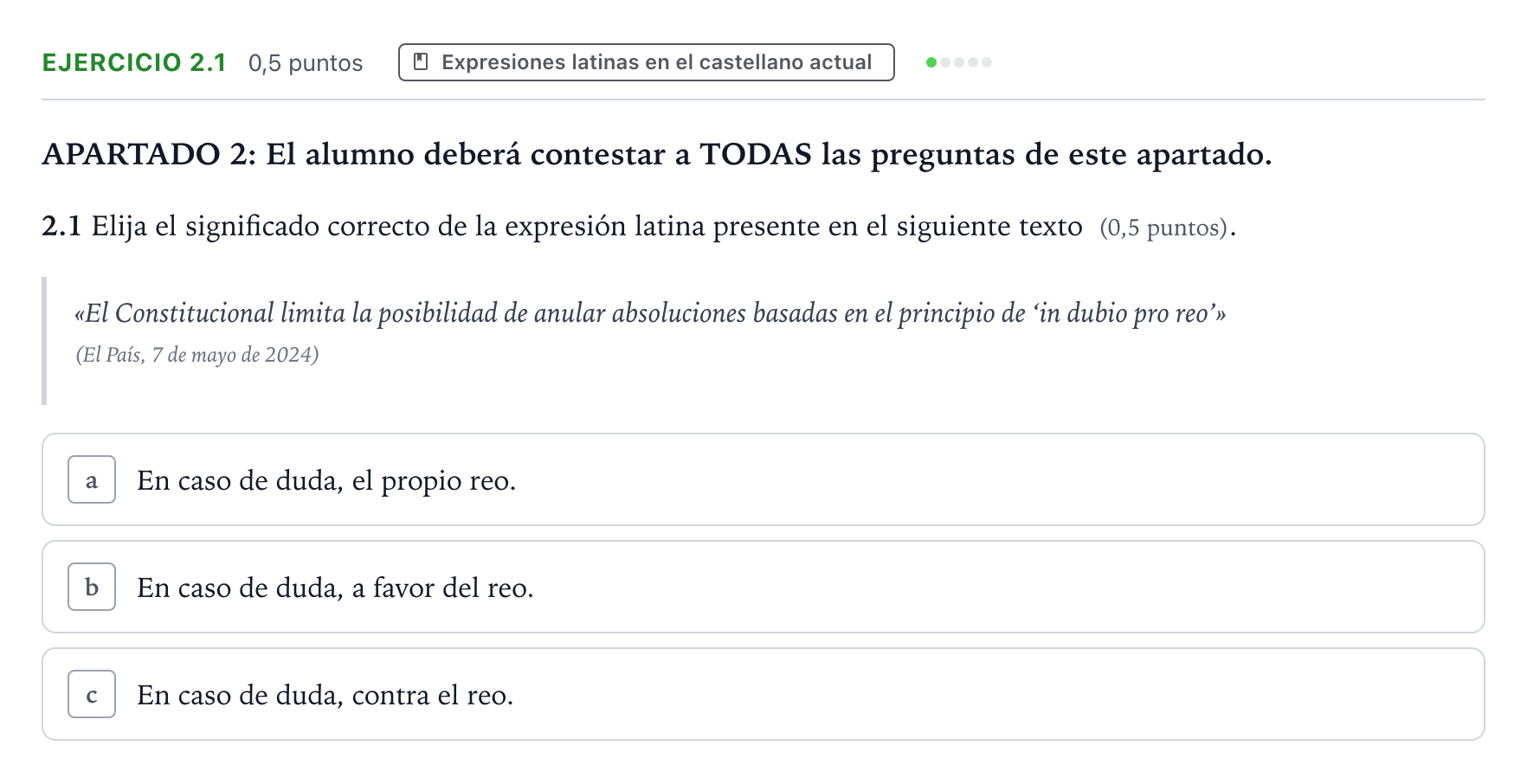 Enunciado: Ejercicio 2.1 · Latín II PAU Castilla y León Extraordinaria 2026