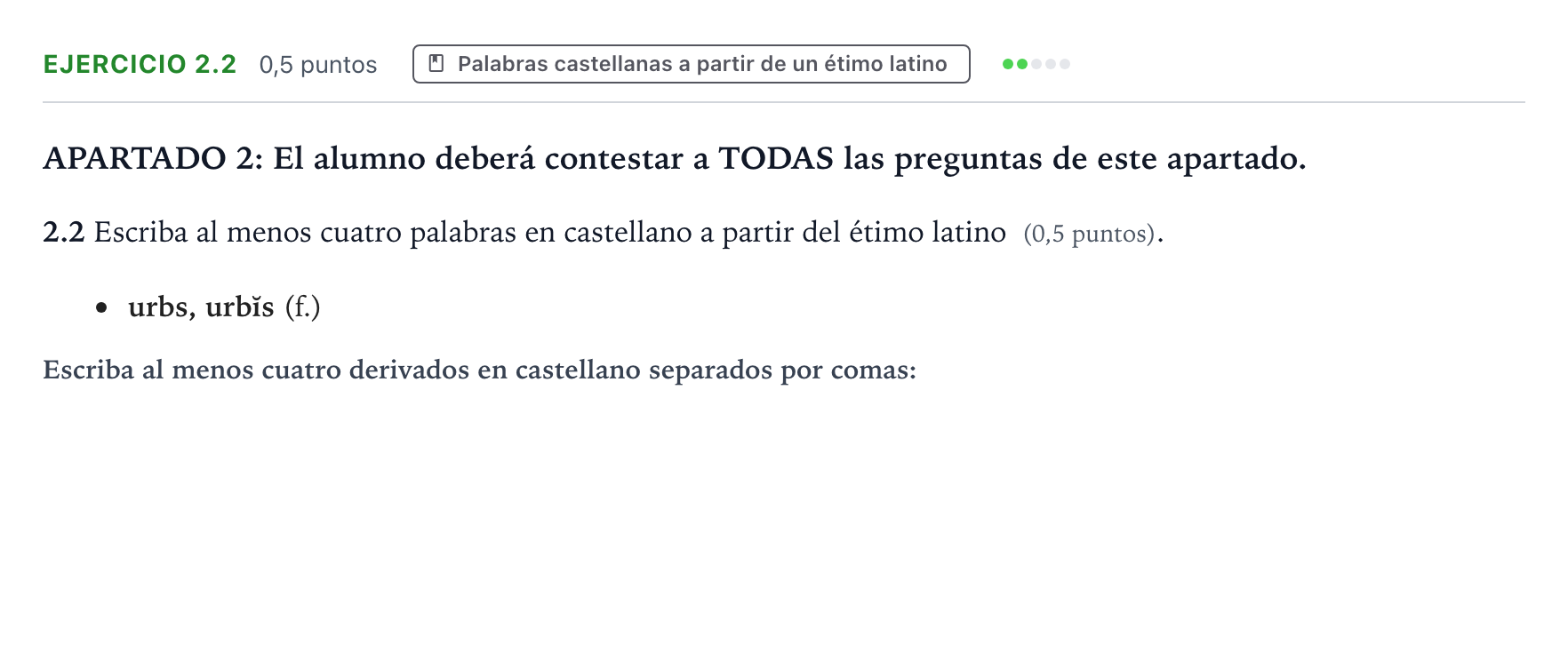 Enunciado: Ejercicio 2.2 · Latín II PAU Castilla y León Extraordinaria 2026