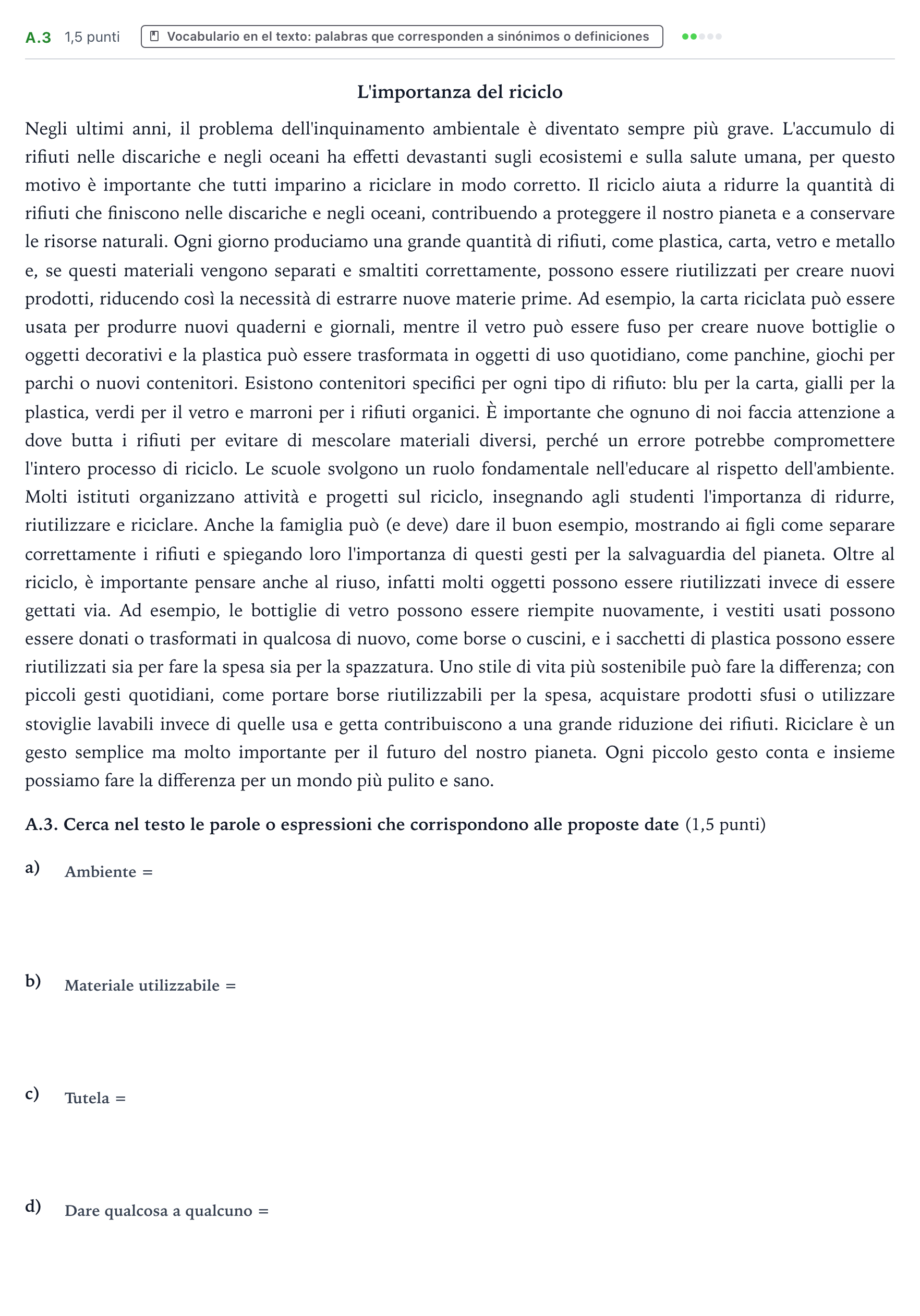 Enunciado: Ejercicio A.3 · Italiano PAU Castilla y León Ordinaria 2026