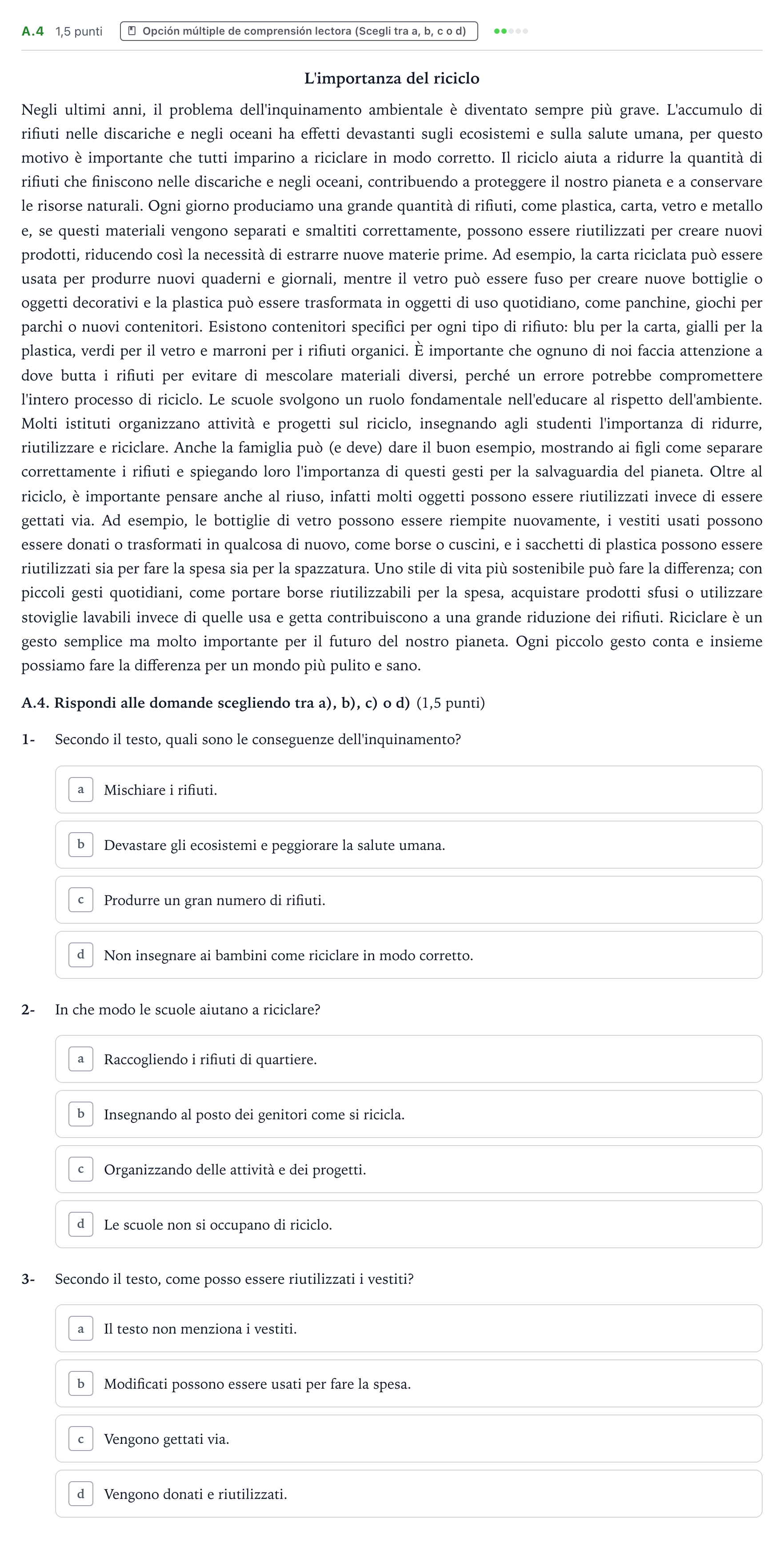 Enunciado: Ejercicio A.4 · Italiano PAU Castilla y León Ordinaria 2026