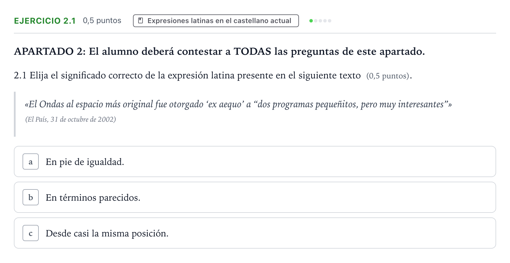 Enunciado: Ejercicio 2.1 · Latín II PAU Castilla y León Ordinaria 2026