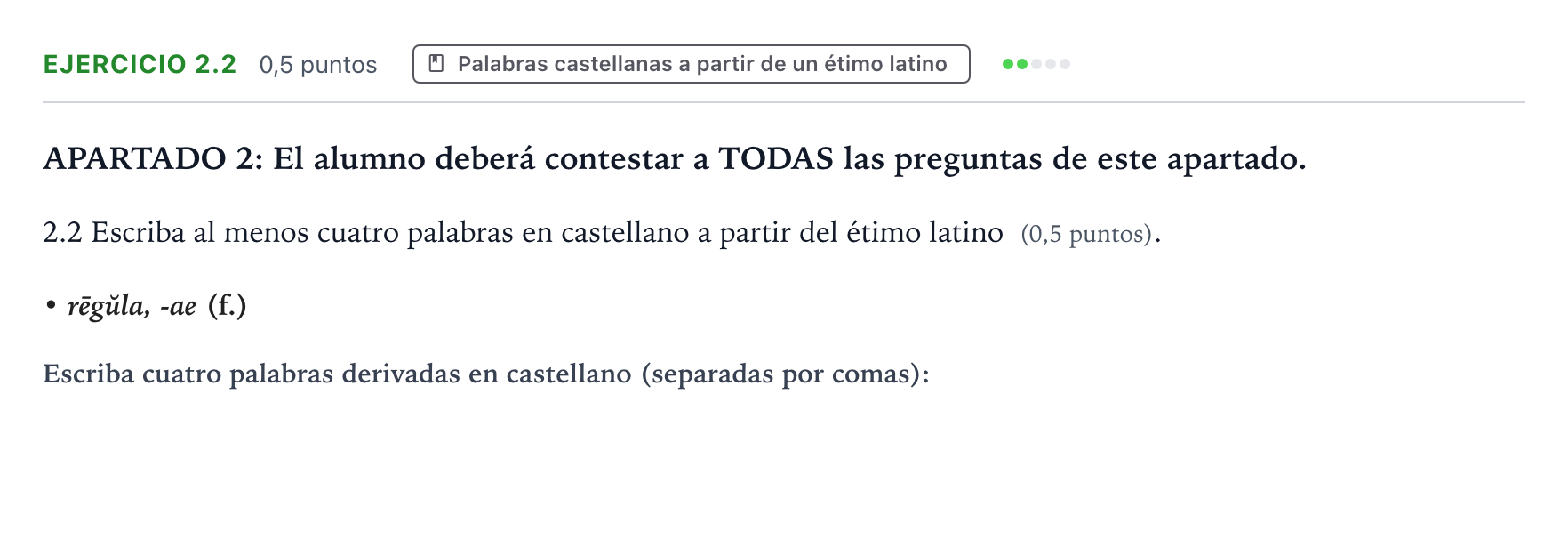 Enunciado: Ejercicio 2.2 · Latín II PAU Castilla y León Ordinaria 2026