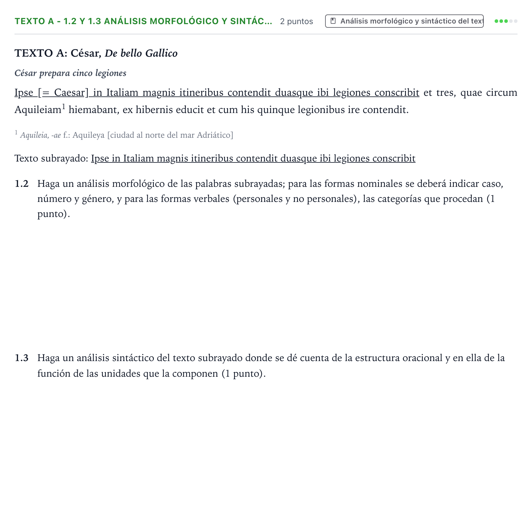 Enunciado: Ejercicio Texto A - 1.2 y 1.3 Análisis morfológico y sintác… · Latín II PAU Castilla y León Ordinaria 2026