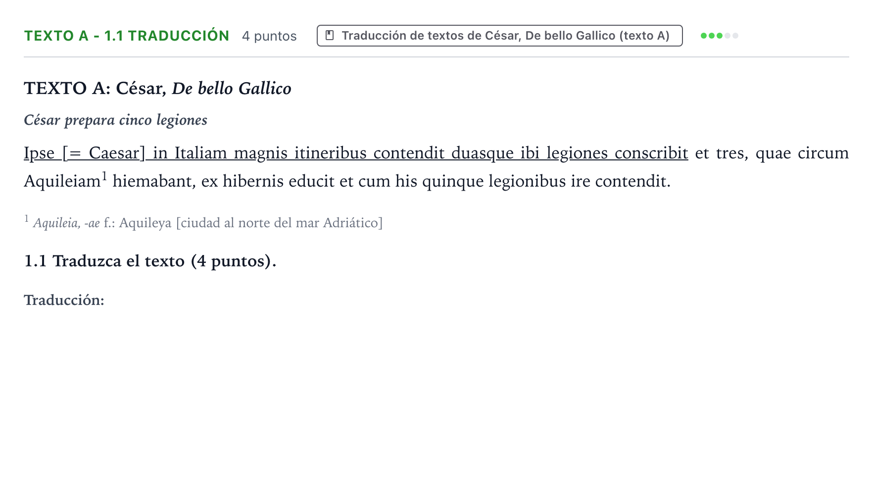 Enunciado: Ejercicio Texto A - 1.1 Traducción · Latín II PAU Castilla y León Ordinaria 2026
