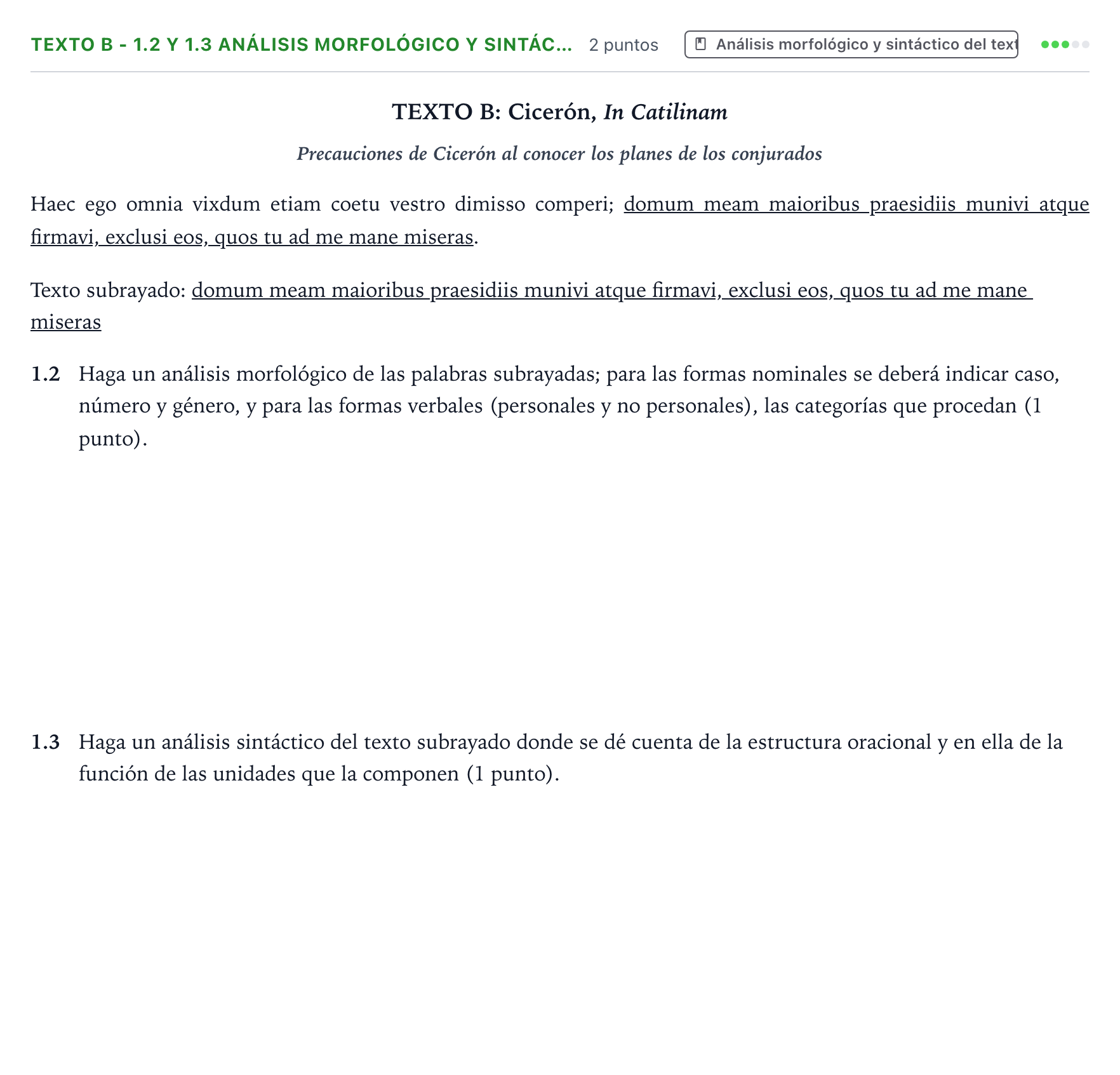 Enunciado: Ejercicio Texto B - 1.2 y 1.3 Análisis morfológico y sintác… · Latín II PAU Castilla y León Ordinaria 2026