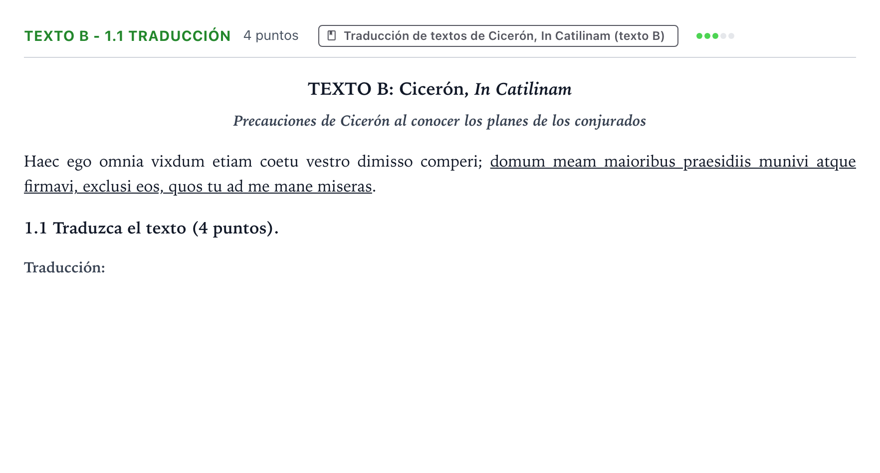 Enunciado: Ejercicio Texto B - 1.1 Traducción · Latín II PAU Castilla y León Ordinaria 2026