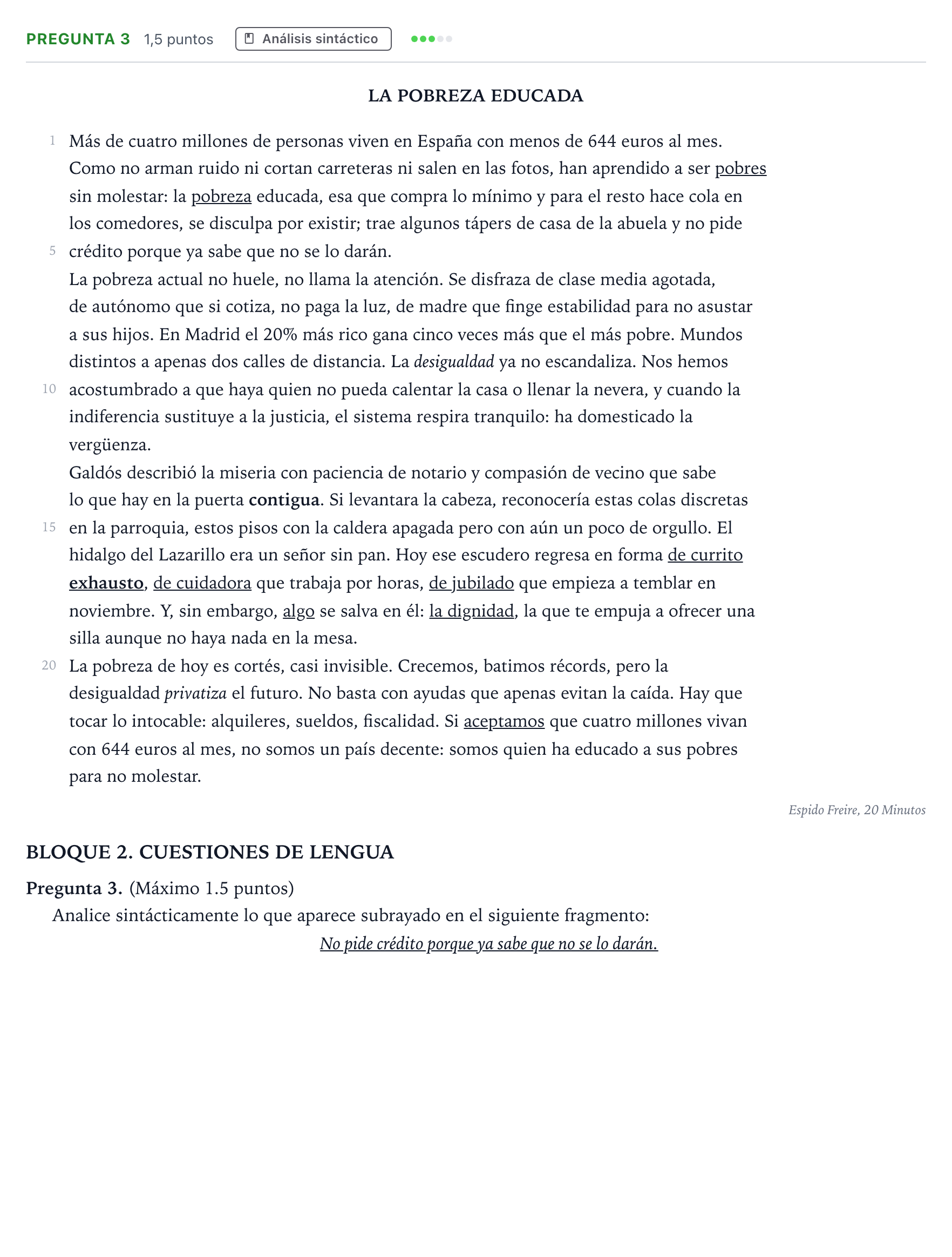 Enunciado: Pregunta 3 · Lengua Castellana y Literatura II PAU Castilla y León Extraordinaria 2026