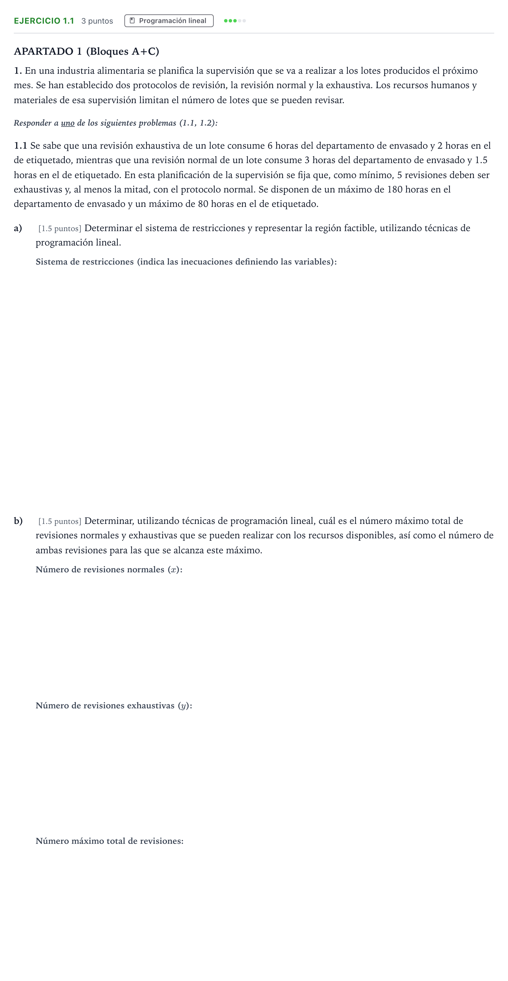 Enunciado: Ejercicio 1.1 · Matemáticas aplicadas a las Ciencias Sociales II PAU Castilla y León Extraordinaria 2026
