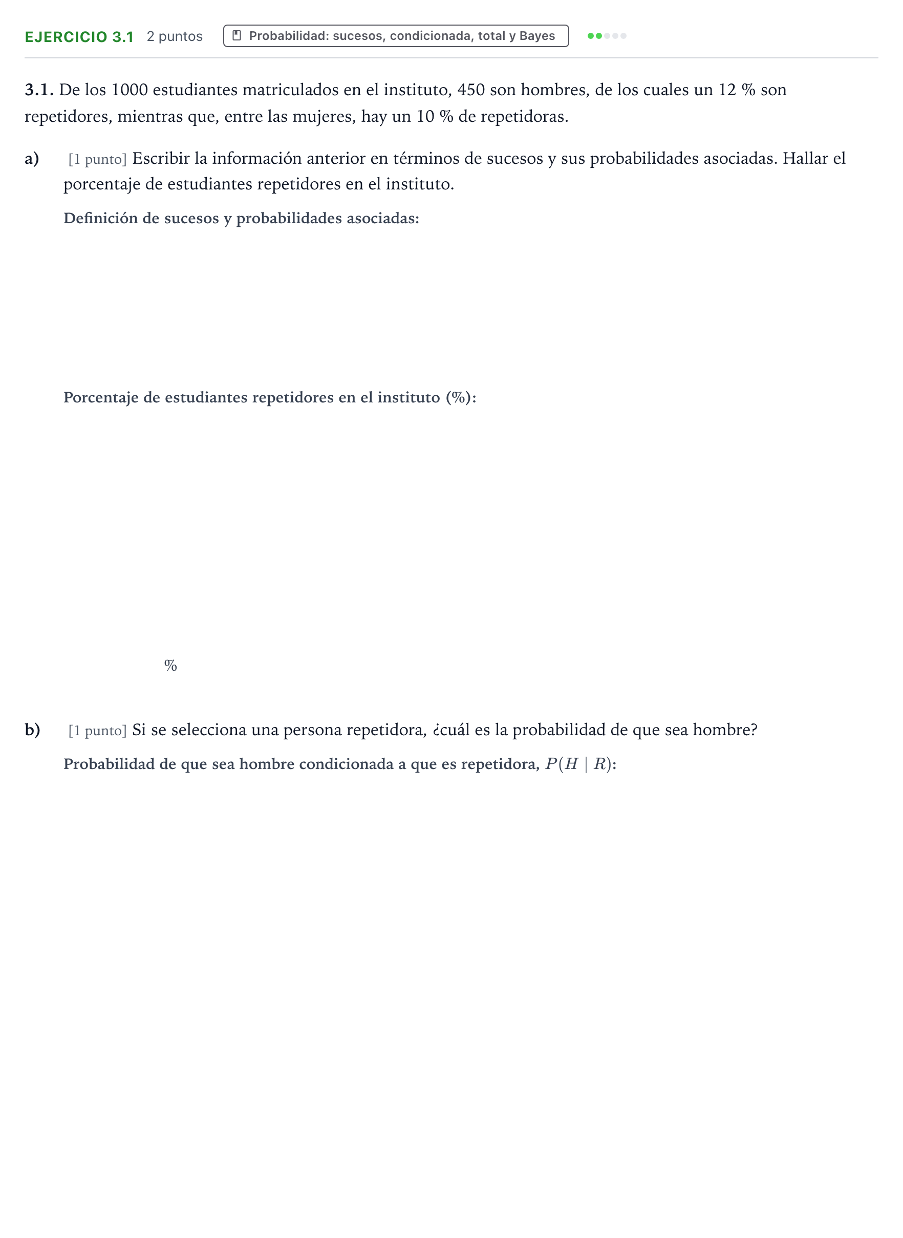 Enunciado: Ejercicio 3.1 · Matemáticas aplicadas a las Ciencias Sociales II PAU Castilla y León Extraordinaria 2026