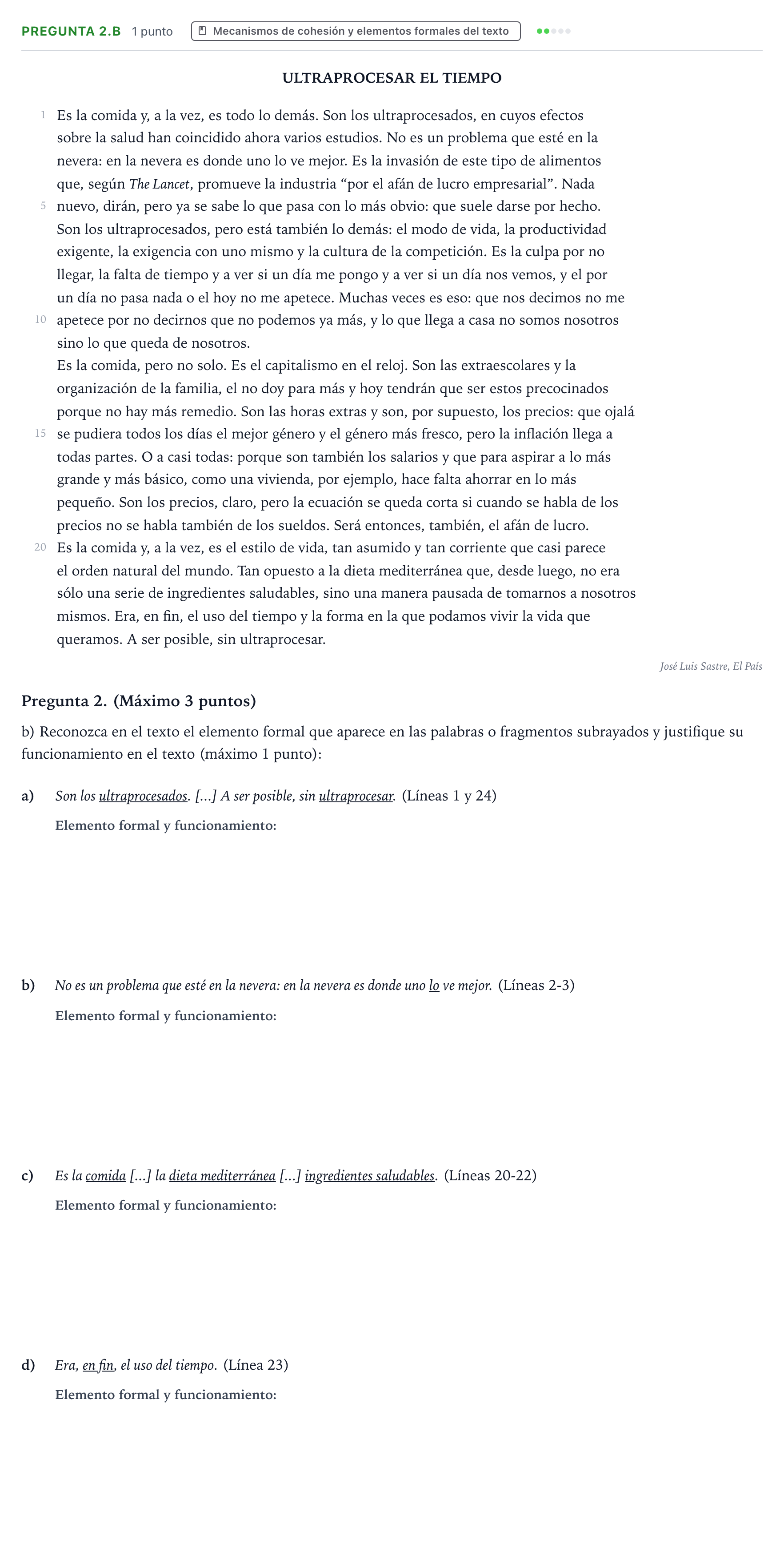 Enunciado: Pregunta 2.b - Mecanismos de cohesión y elementos… · Lengua Castellana y Literatura II PAU Castilla y León Ordinaria 2026