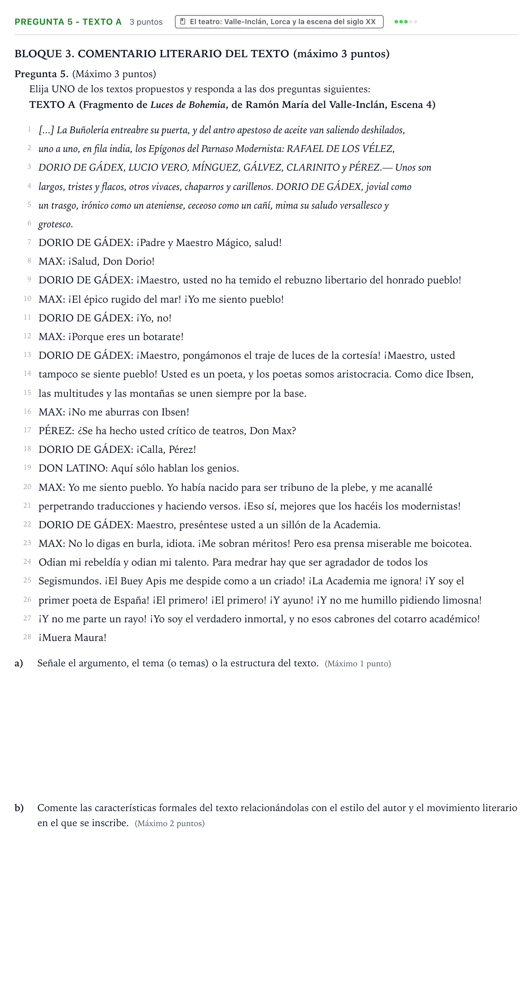 Enunciado: Pregunta 5 - Texto A · Lengua Castellana y Literatura II PAU Castilla y León Ordinaria 2026