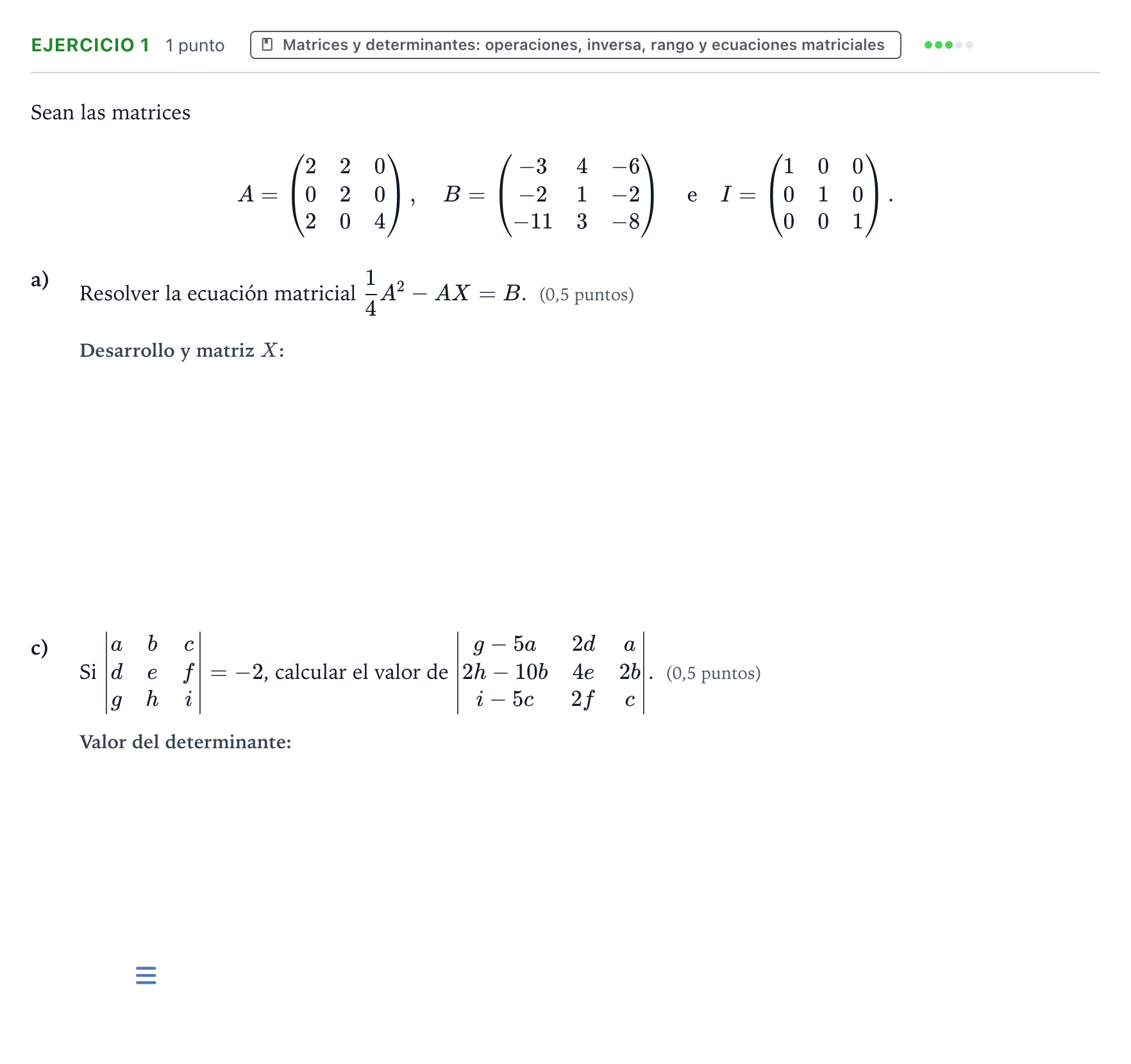Enunciado: Ejercicio 1 - Matrices y determinantes · Matemáticas II PAU Castilla y León Extraordinaria 2026