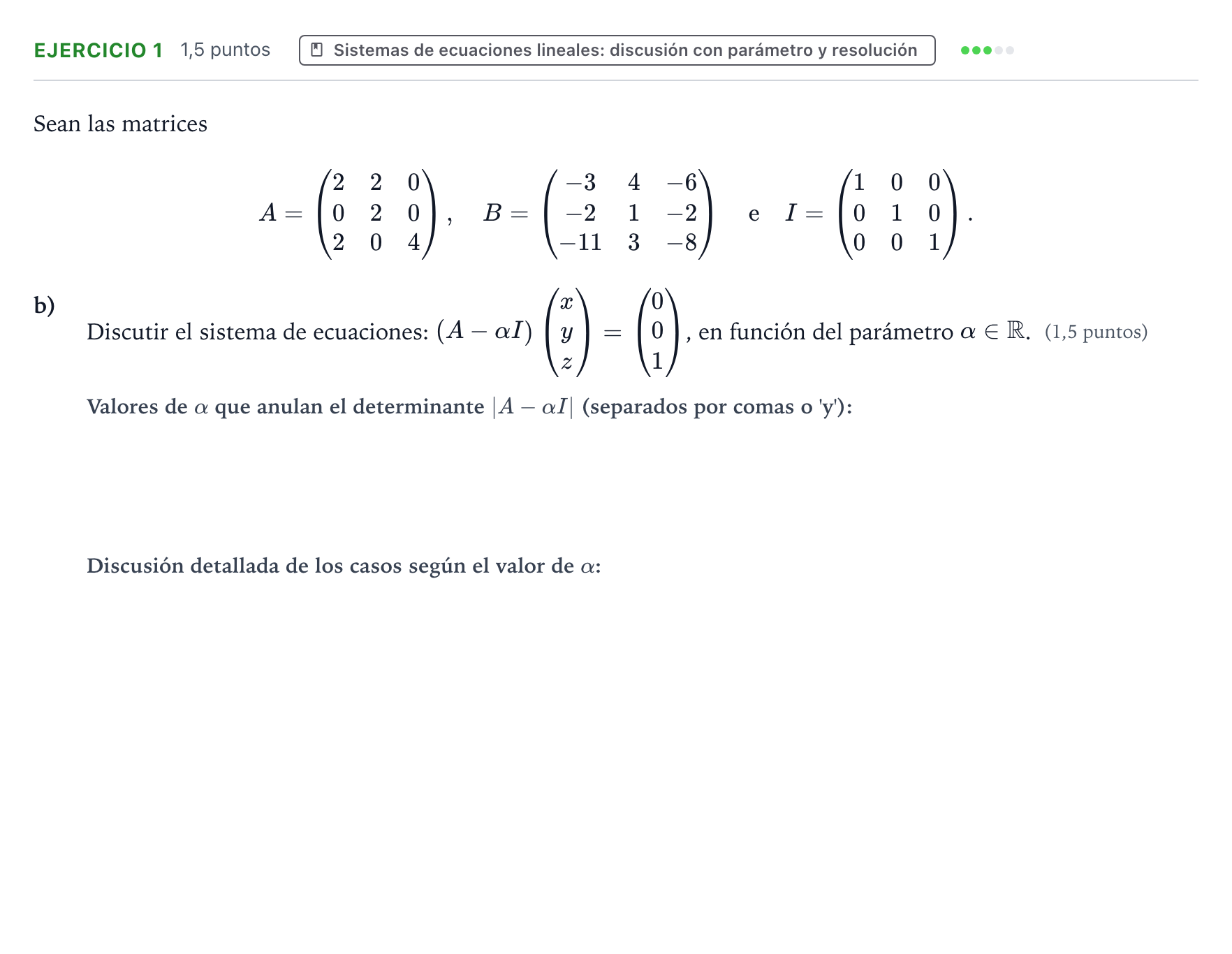 Enunciado: Ejercicio 1 - Sistemas de ecuaciones lineales · Matemáticas II PAU Castilla y León Extraordinaria 2026