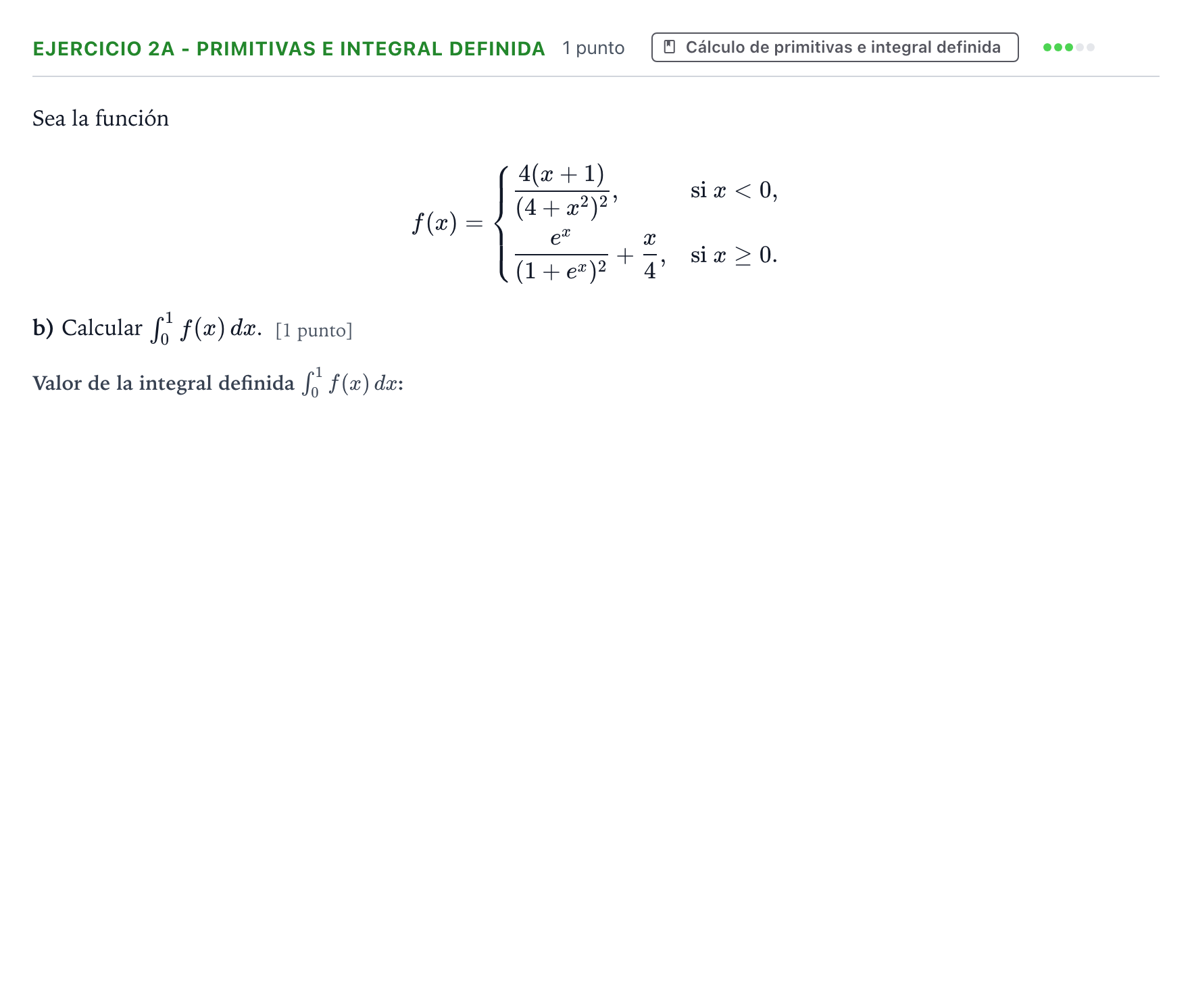 Enunciado: Ejercicio 2A - Primitivas e integral definida · Matemáticas II PAU Castilla y León Extraordinaria 2026