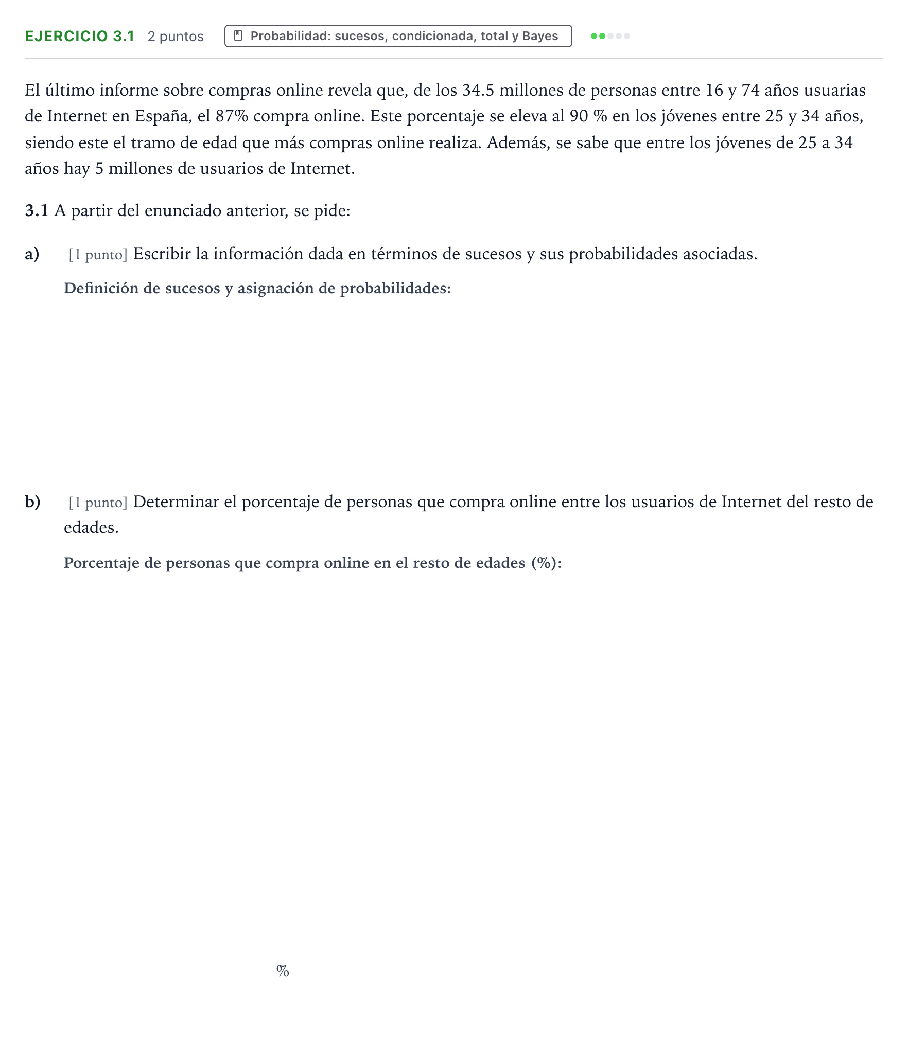 Enunciado: Ejercicio 3.1 · Matemáticas aplicadas a las Ciencias Sociales II PAU Castilla y León Ordinaria 2026